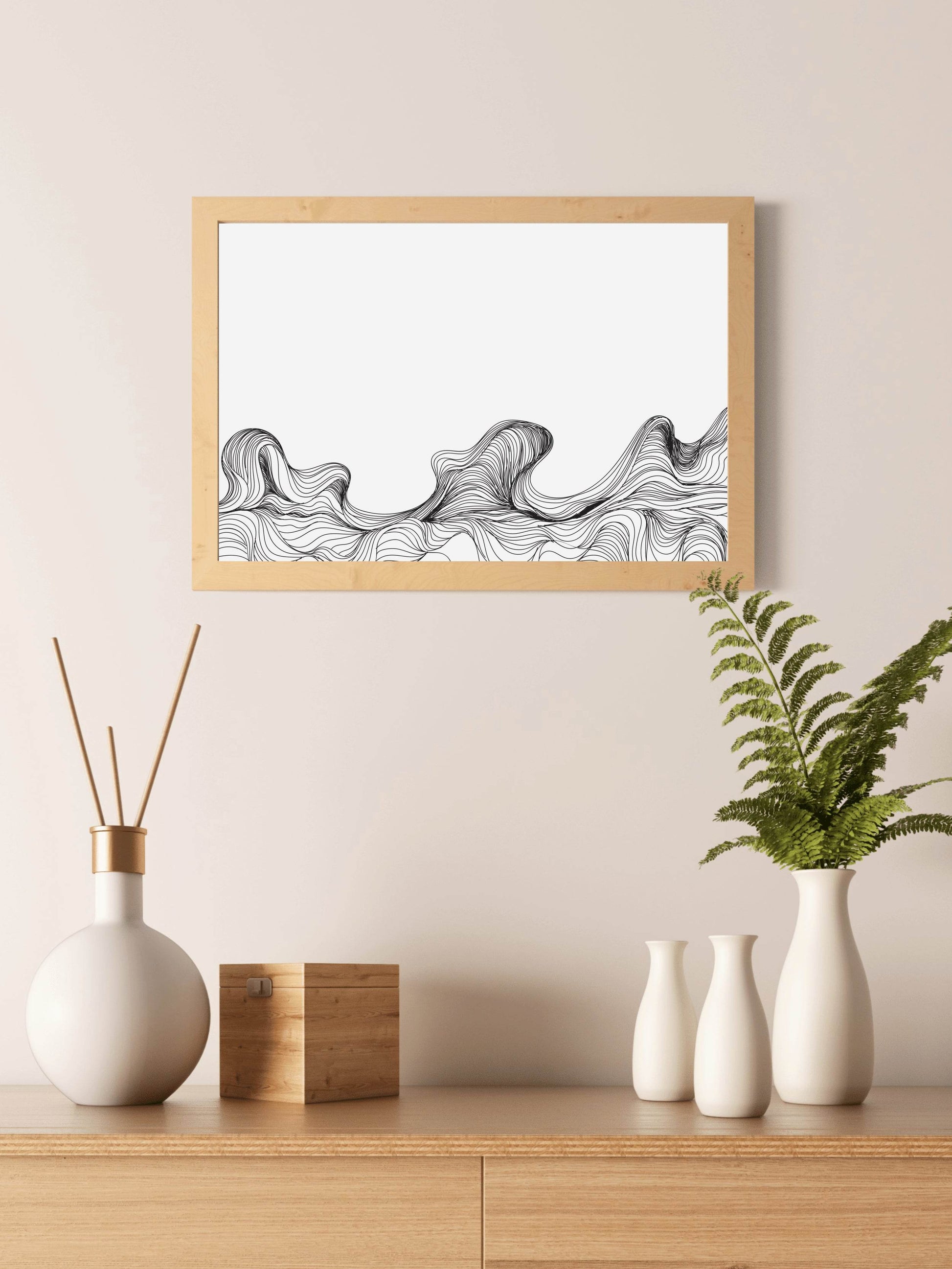 Handdrawn Thin Waves Abstract Wall Art - beink online art store