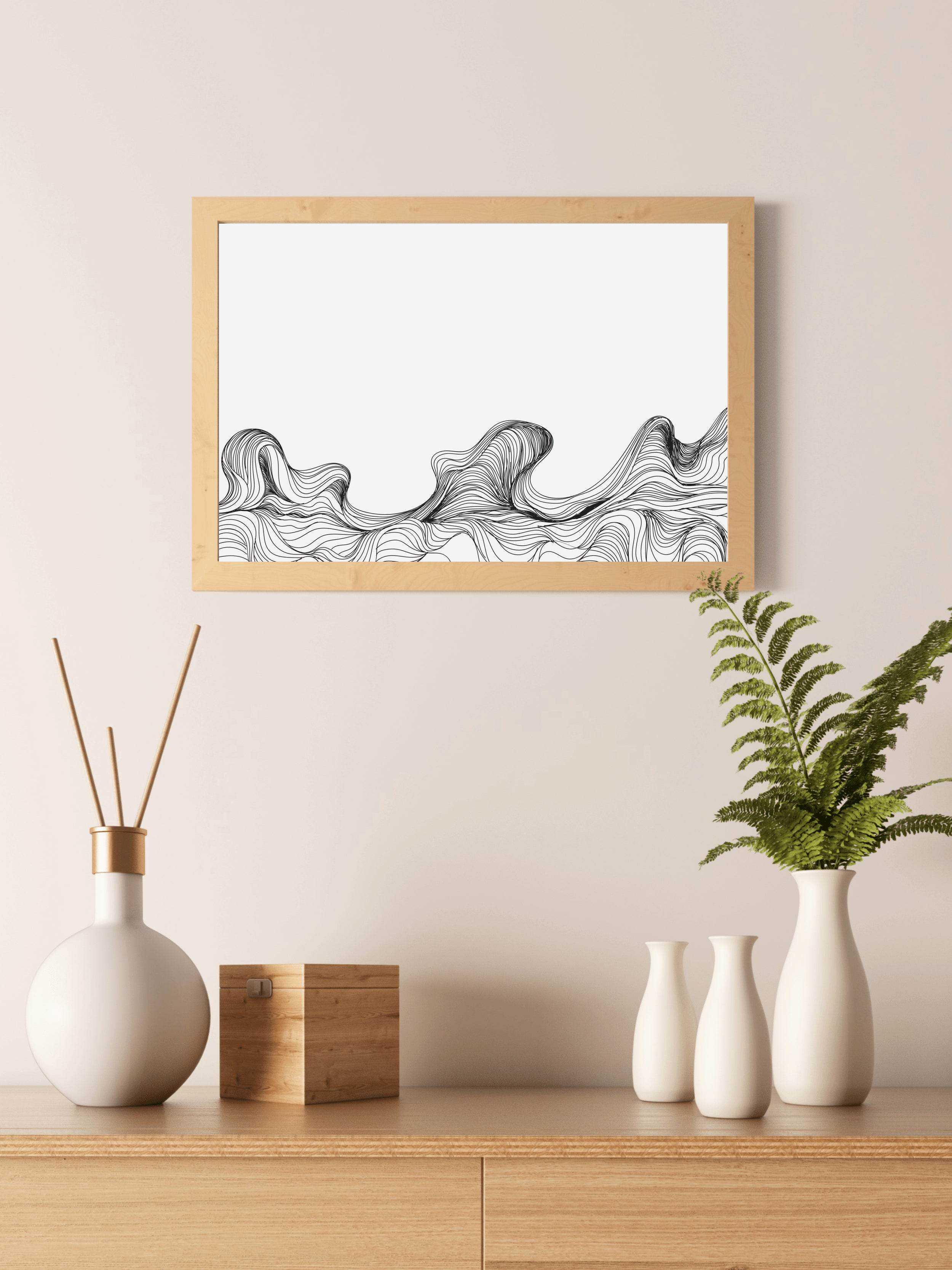 Handdrawn Thin Waves Abstract Wall Art - beink online art store
