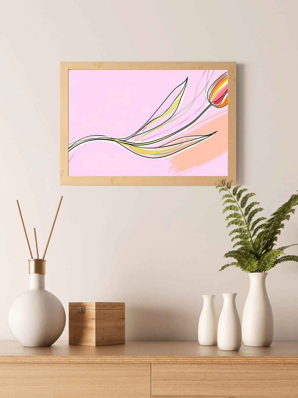 Handmade Plant with Pink Background Abstract Wall Art - beink online art store