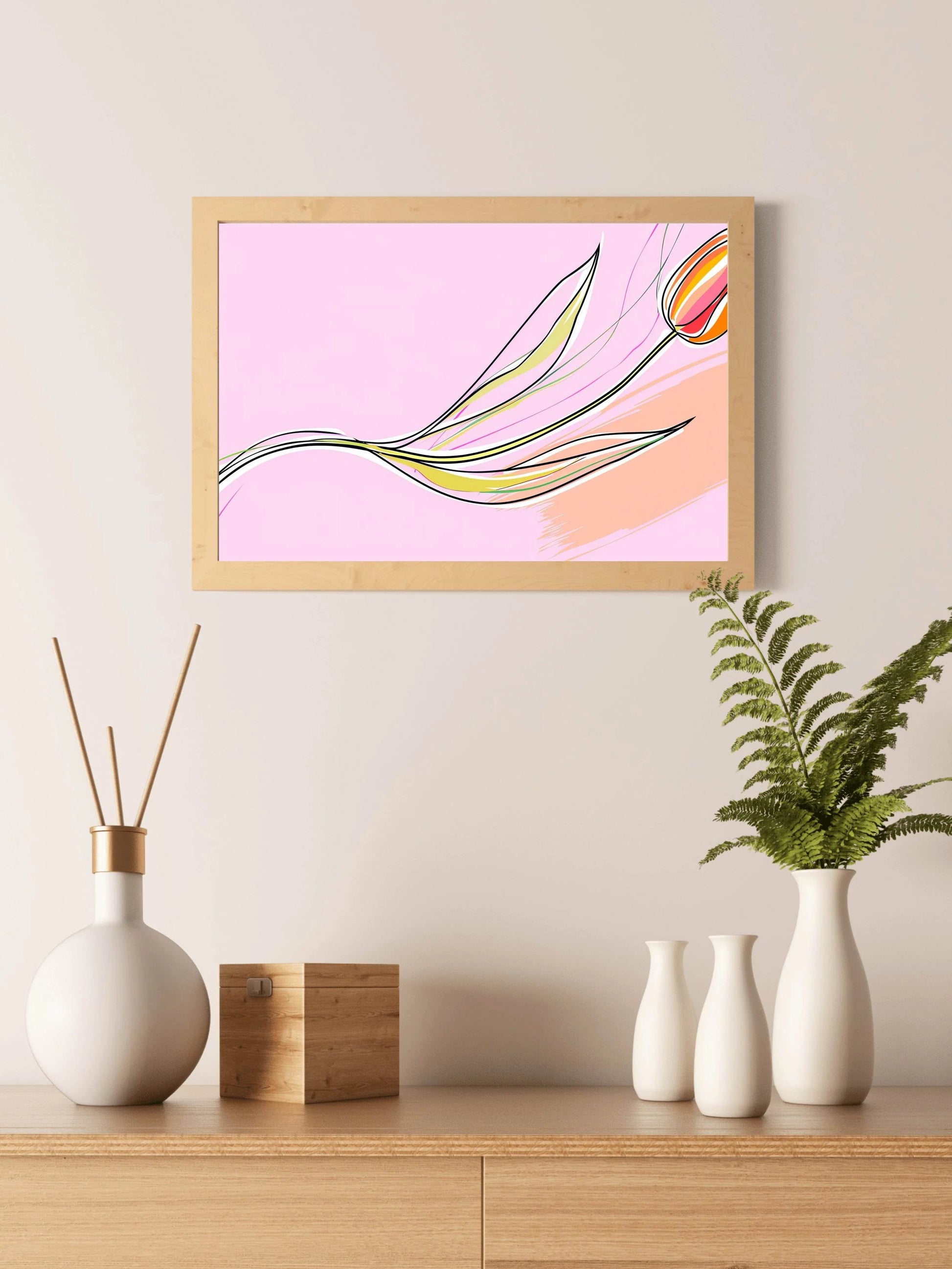 Handmade Plant with Pink Background Abstract Wall Art - beink online art store