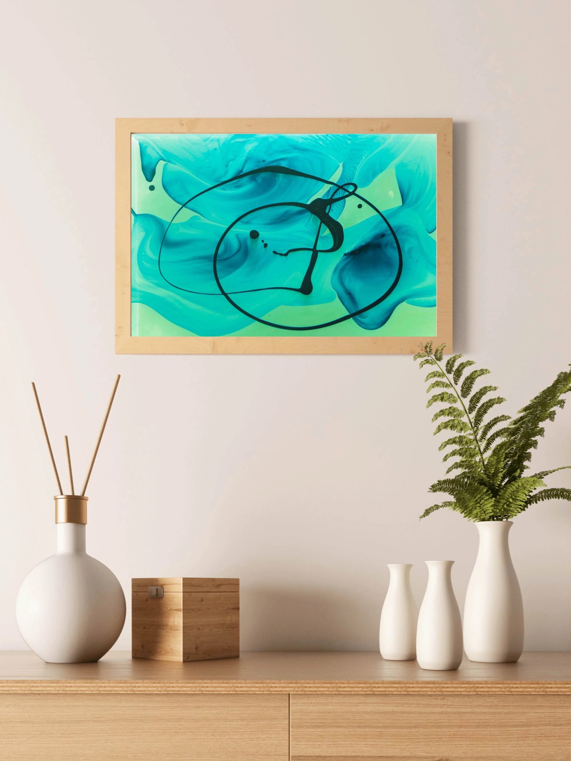 Cyan Oil Paint Abstract Wall Art - beink online art store
