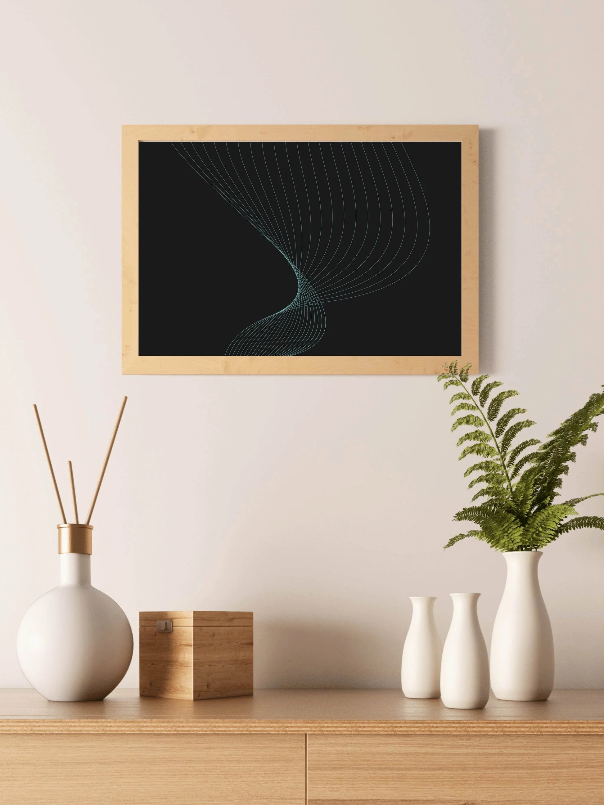 Green Color Technology Waves Abstract Wall Art - beink online art store