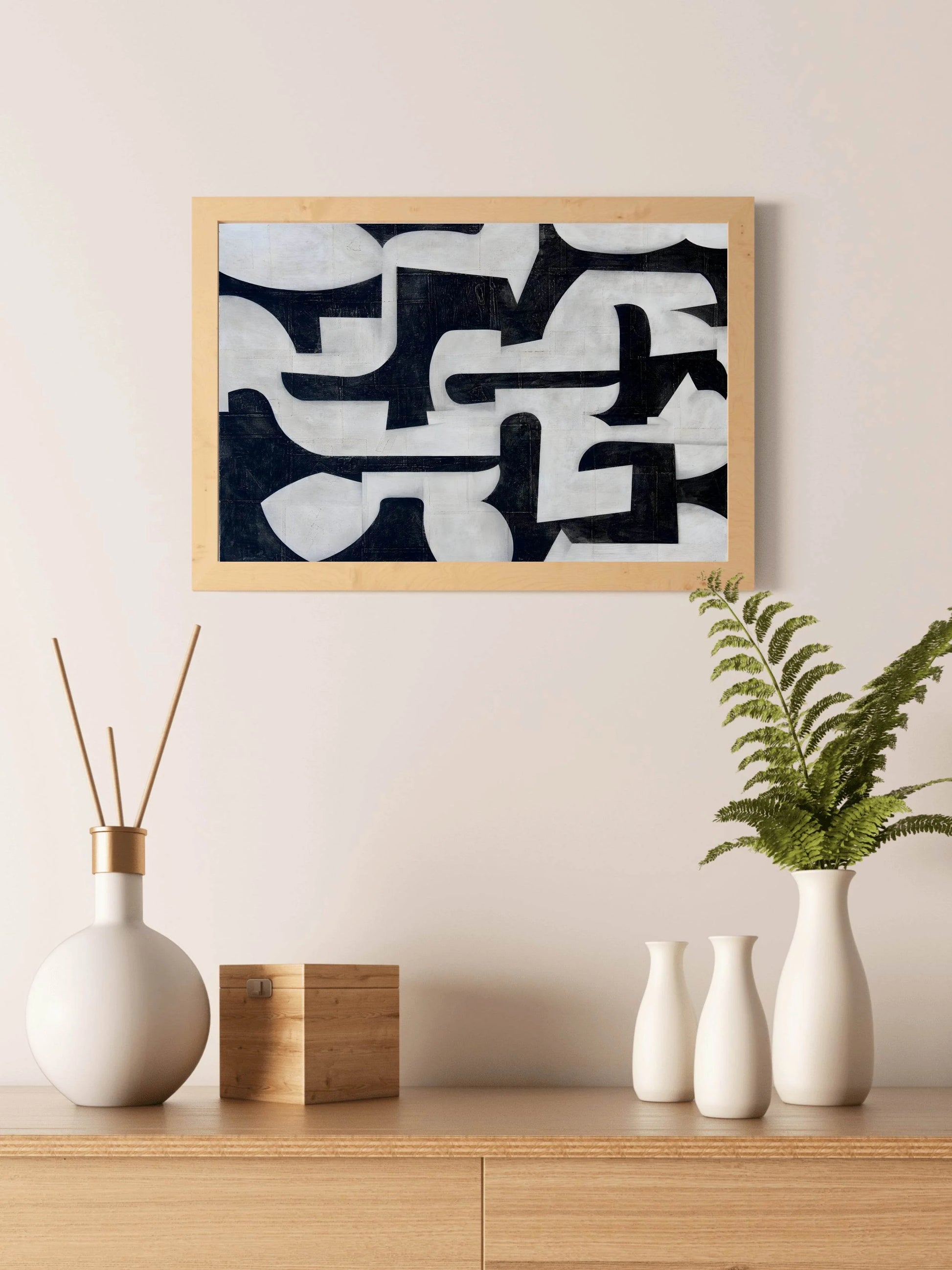 Black and White Interlocking Shapes Wall Art - beink online art store