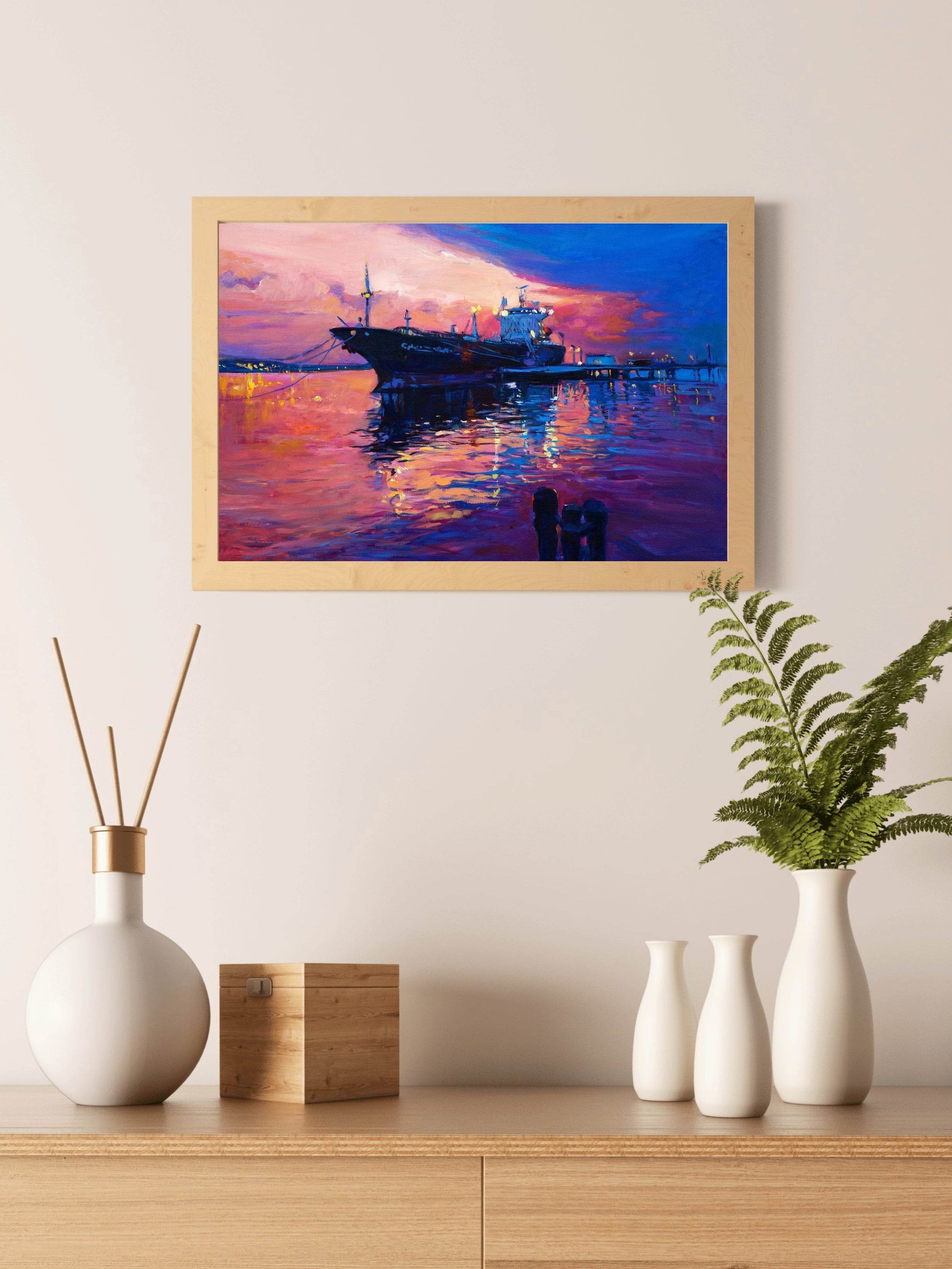 Watercolor Painting Of Ship in Port Wall Art - beink online art store