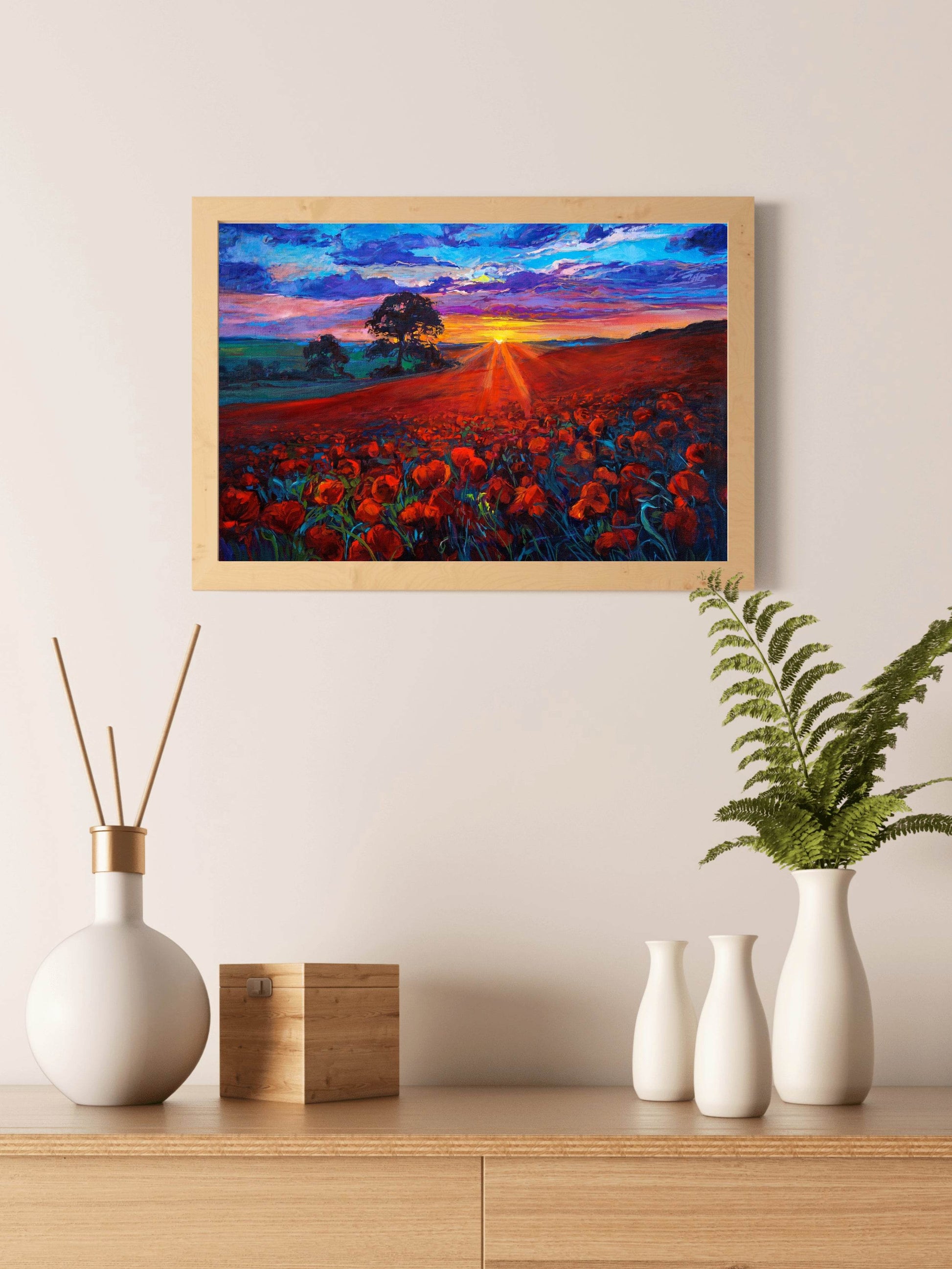 Oil Painting Sunrise In Flower Field Wall Art - beink online art store