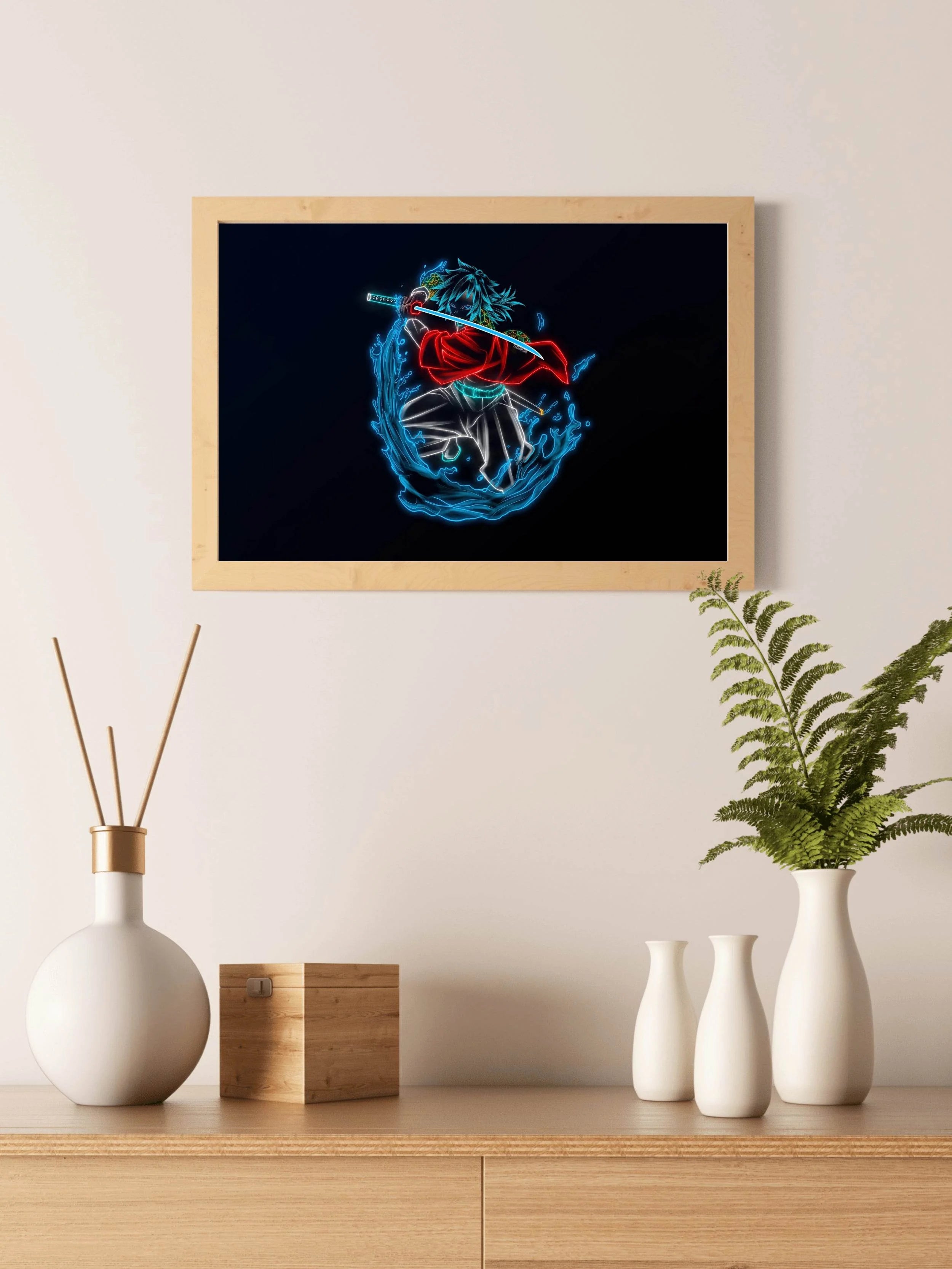 Neon Giyu Tomioka Anime Wall Art - beink online art store