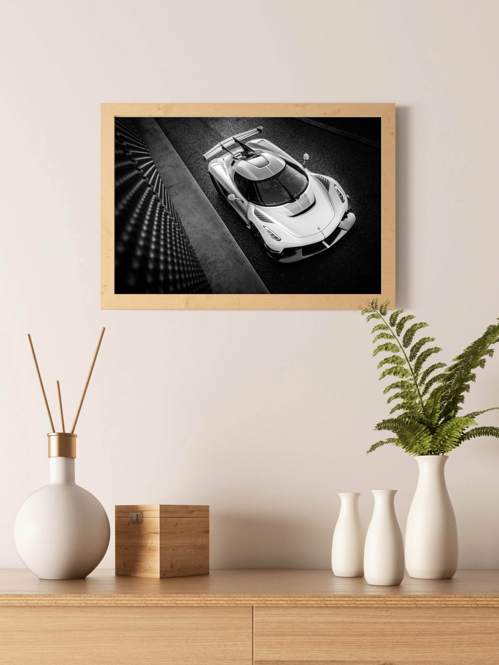 Koenigsegg Jesko Sport Car Black & White Wall Art - beink online art store