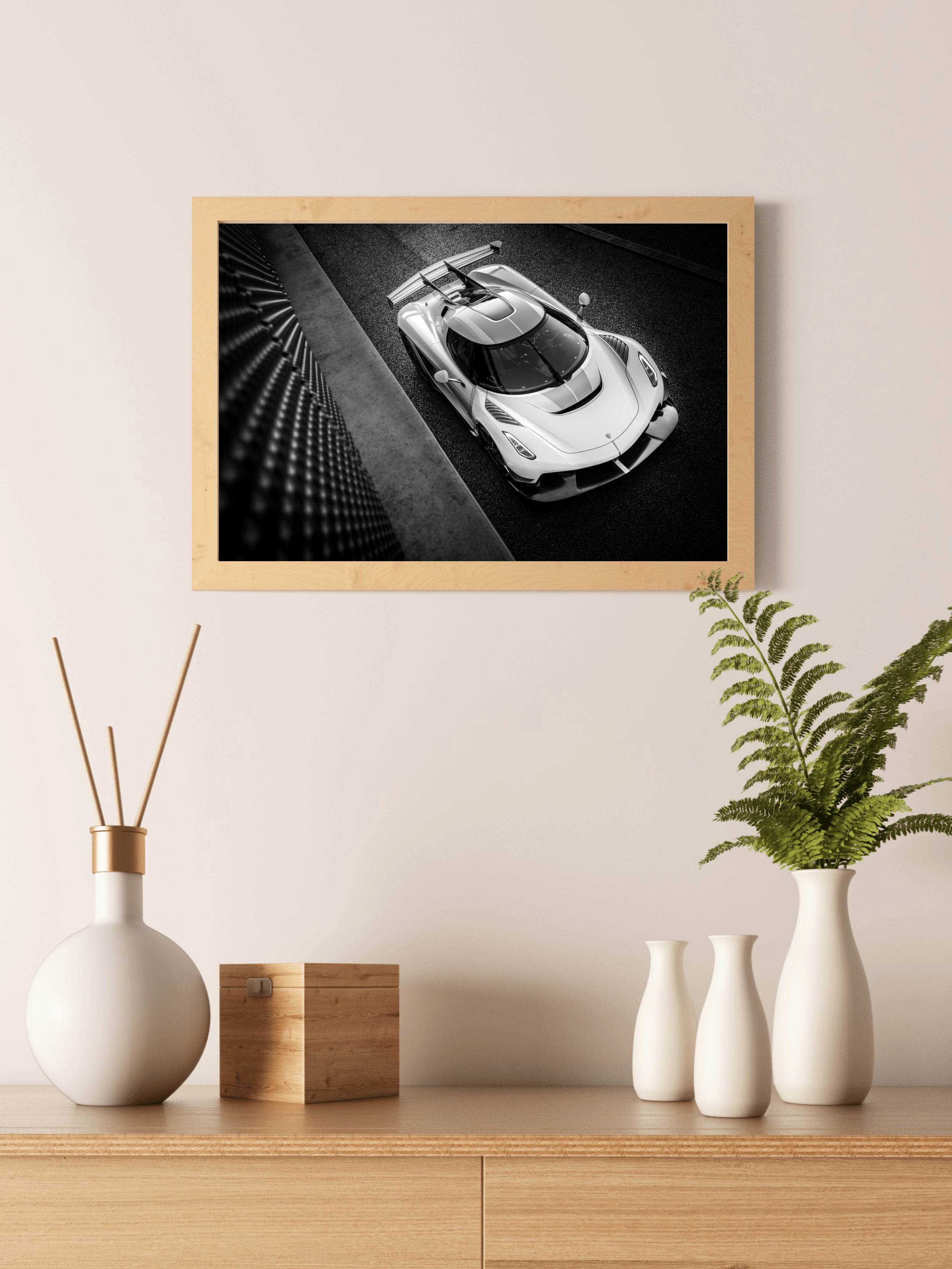 Koenigsegg Jesko Sport Car Black & White Wall Art - beink online art store