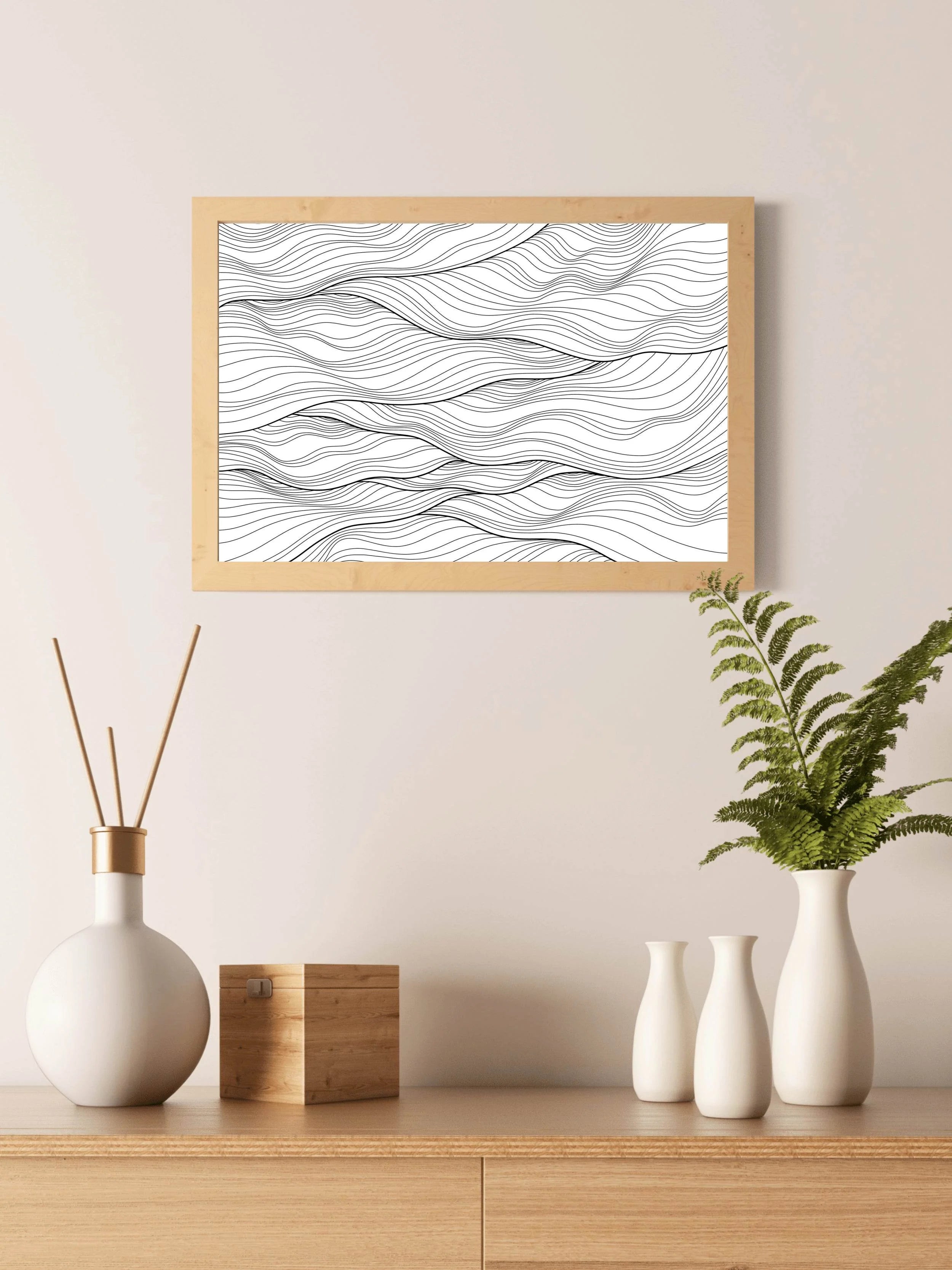 Black Thread Waves Abstract Wall Art - beink online art store