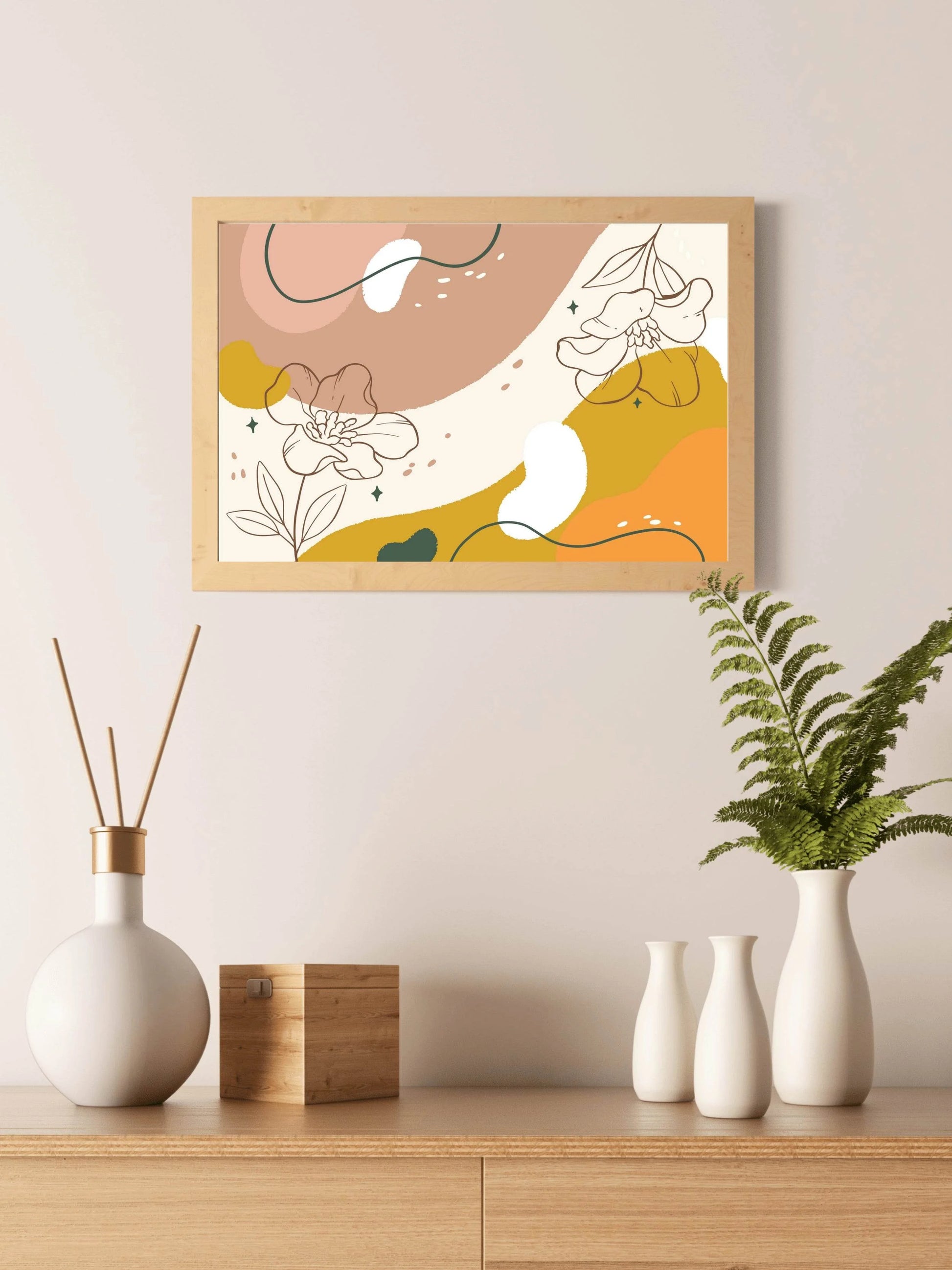 Zinnia Elegans Flower Leaves Wall Art - beink online art store