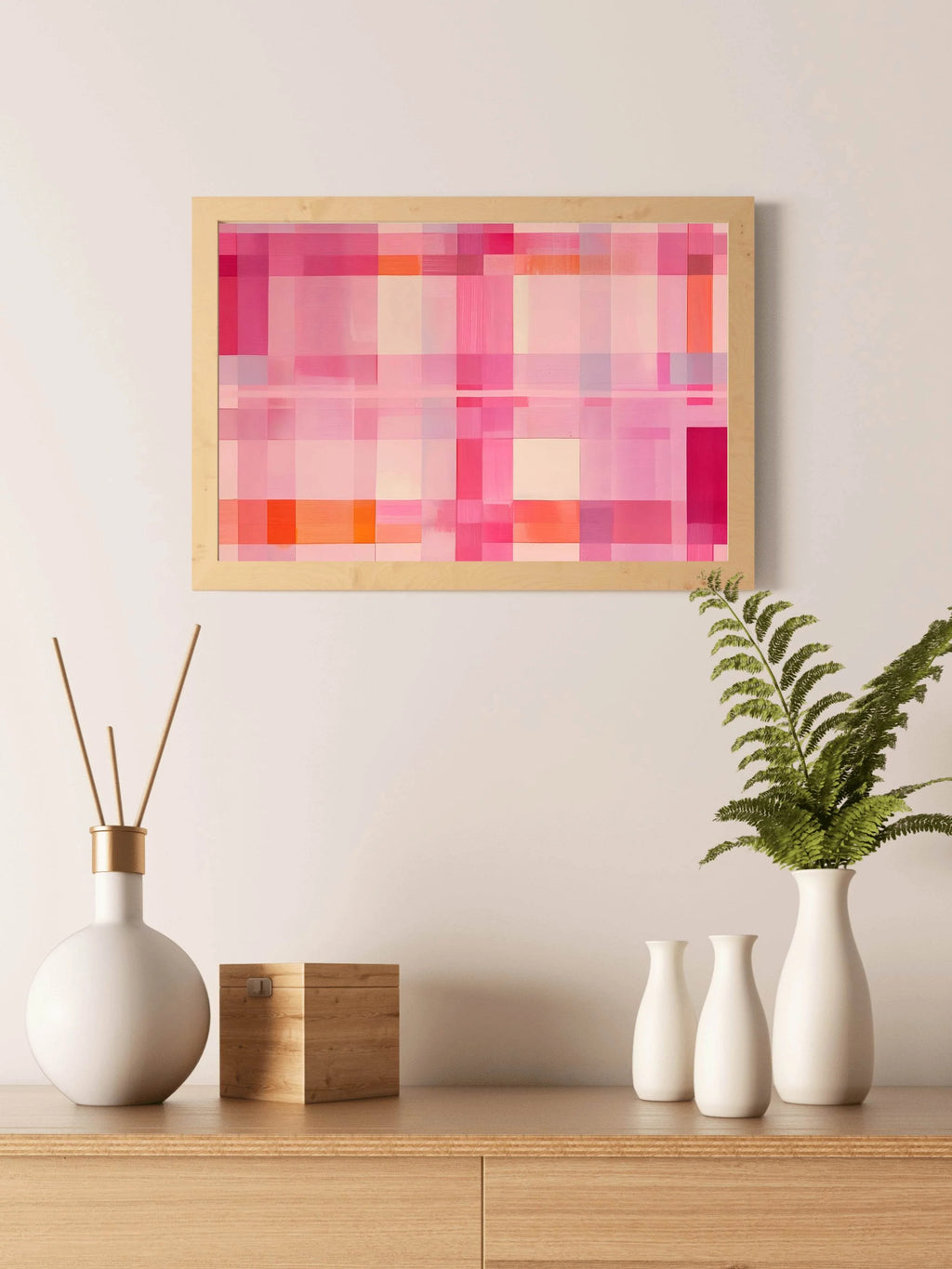 Grid of Squares in Shades of Pink and Orange - beink online art store