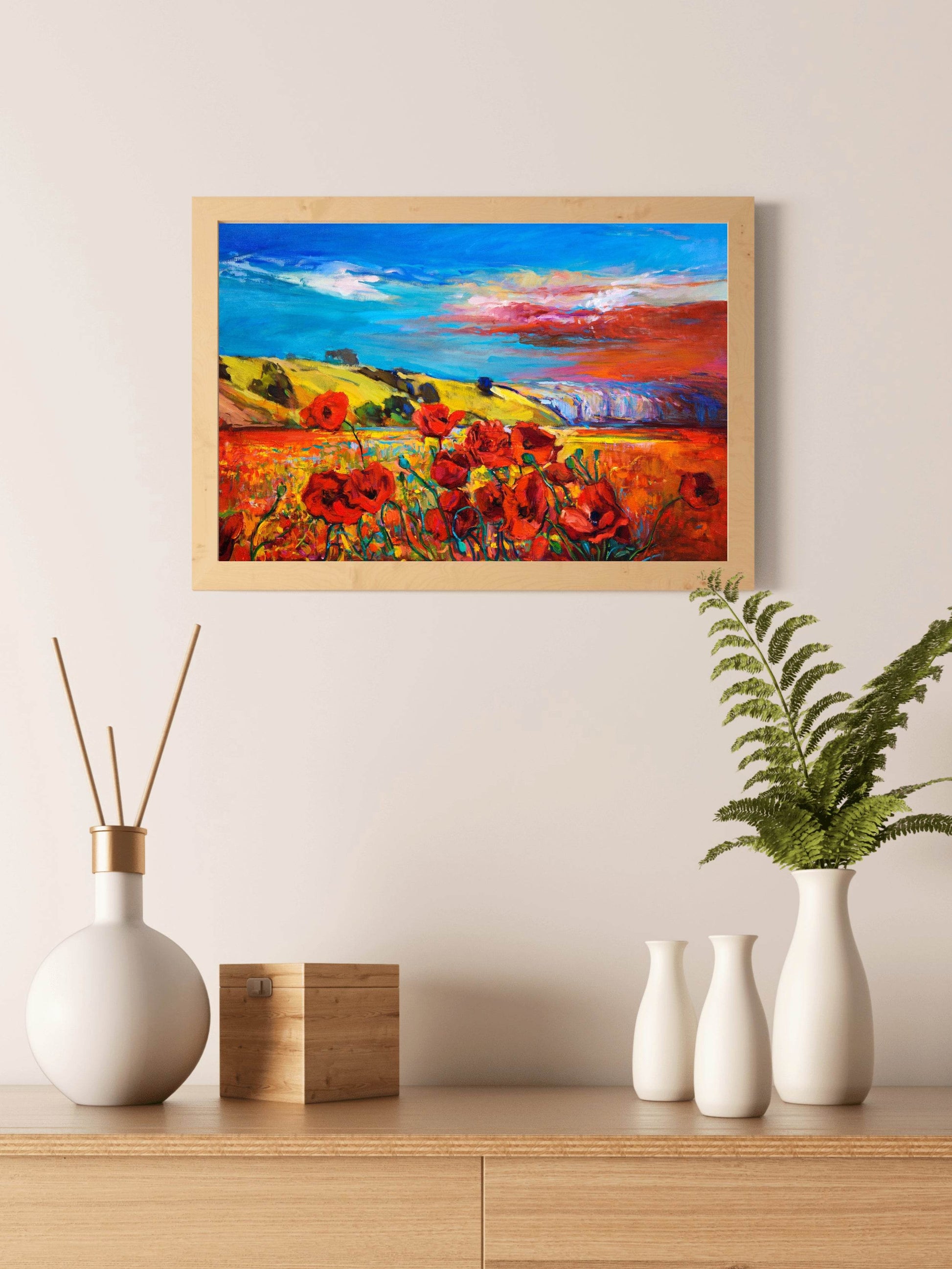 Watercolor Painting Of Poppy Field - beink online art store