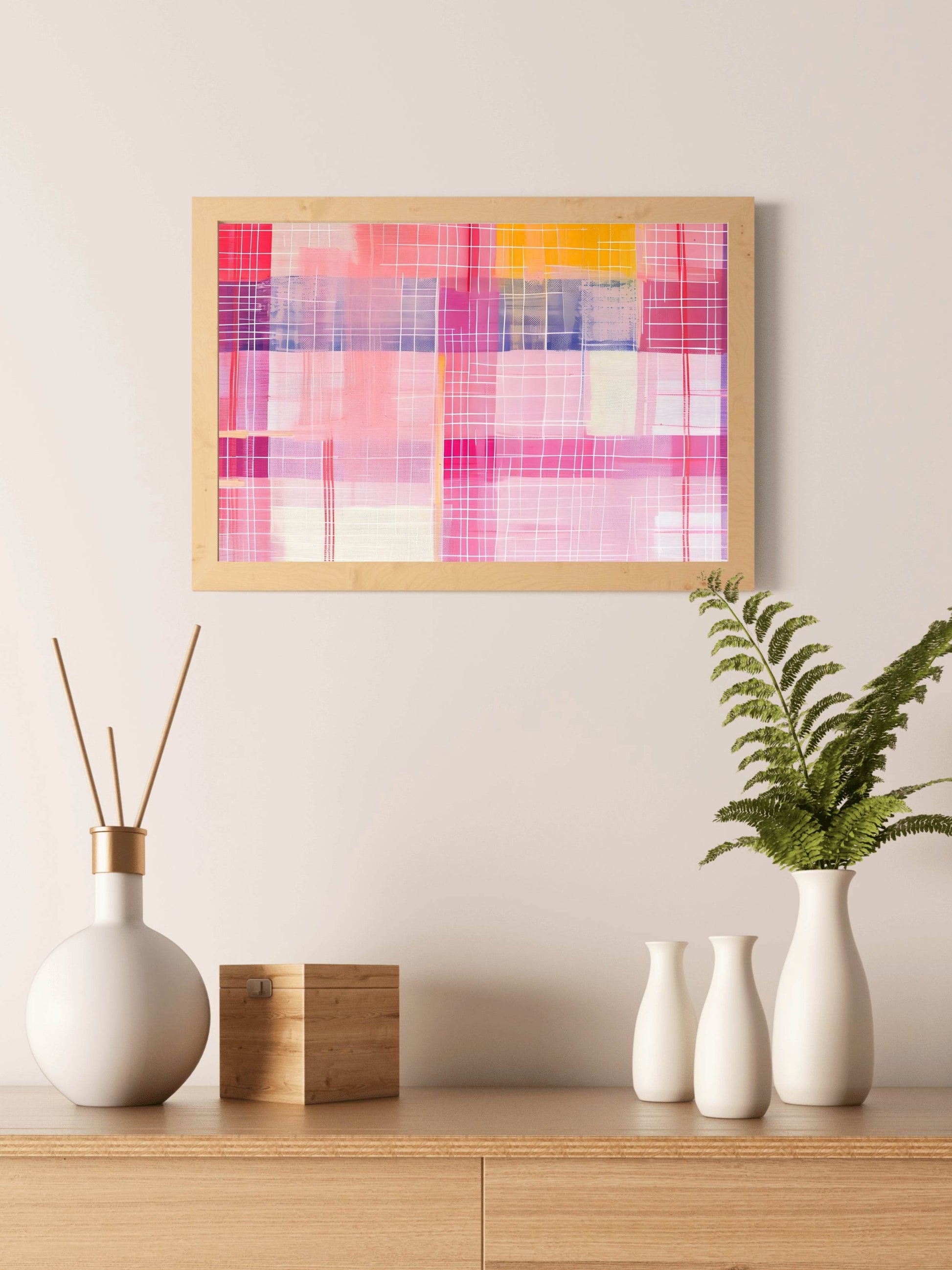 Abstract Painting of a Pink and Yellow Plaid - beink online art store
