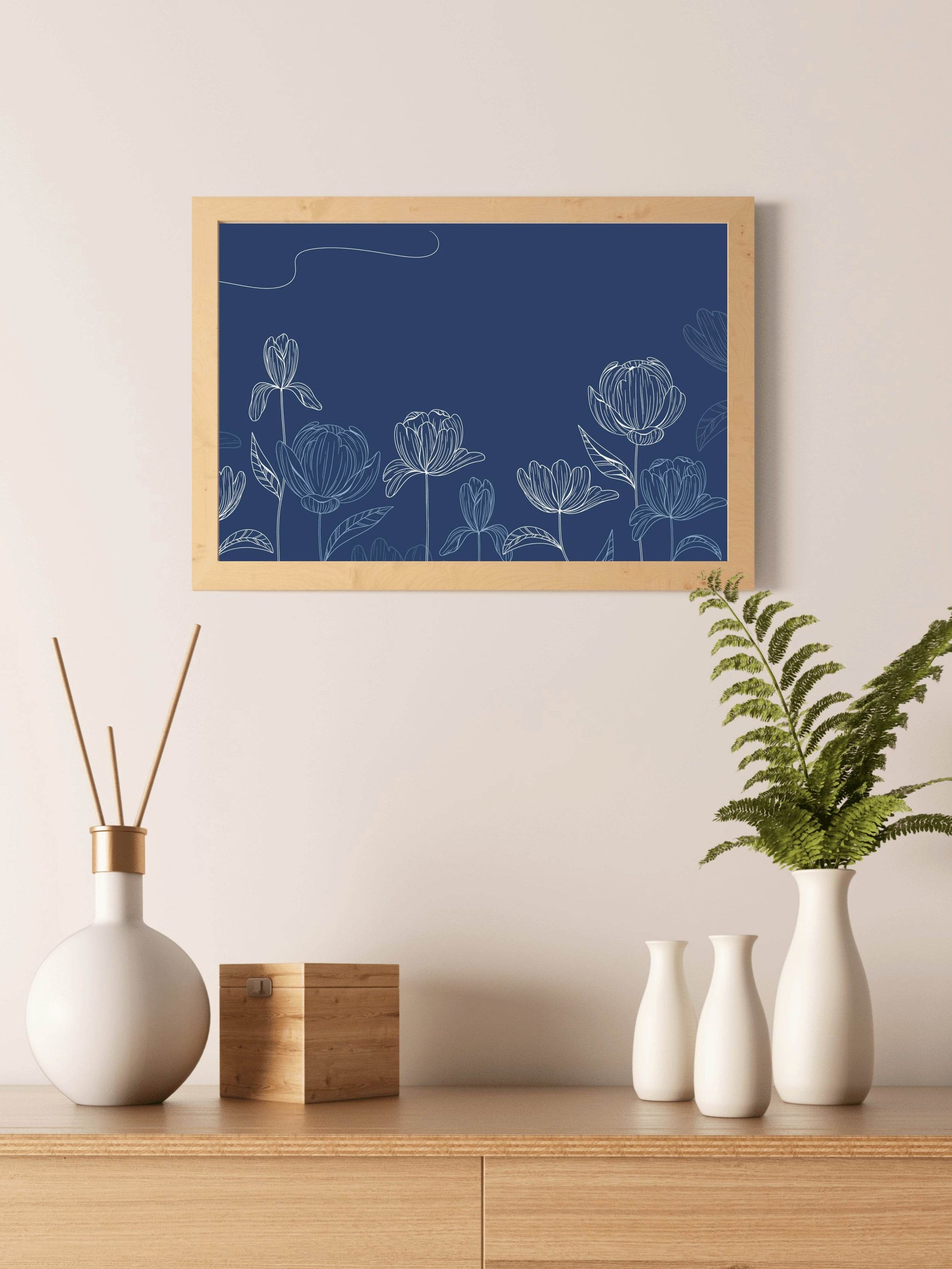 Aster Flowers With Blue Background Wall Art - beink online art store