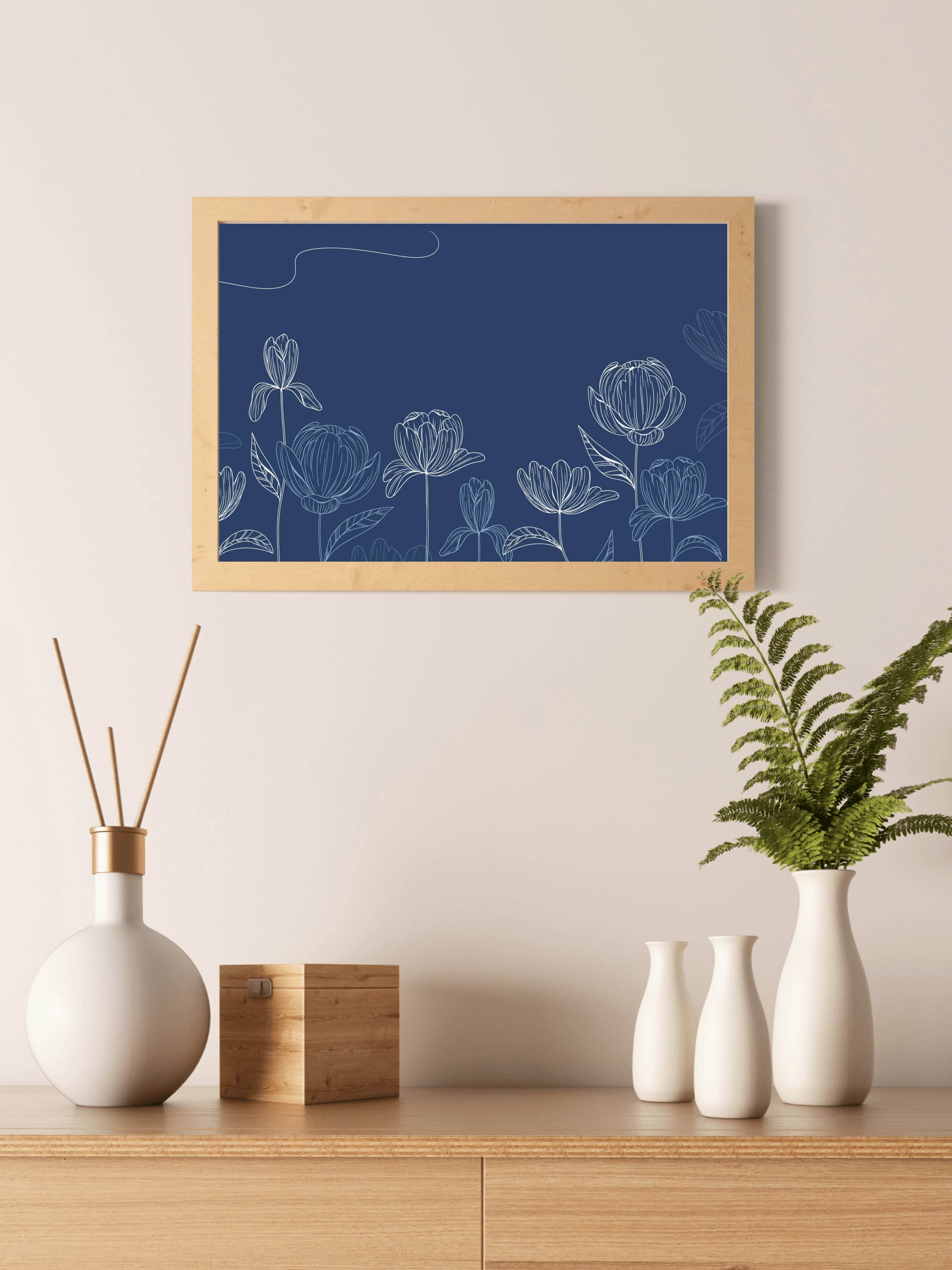 Aster Flowers With Blue Background Wall Art - beink online art store