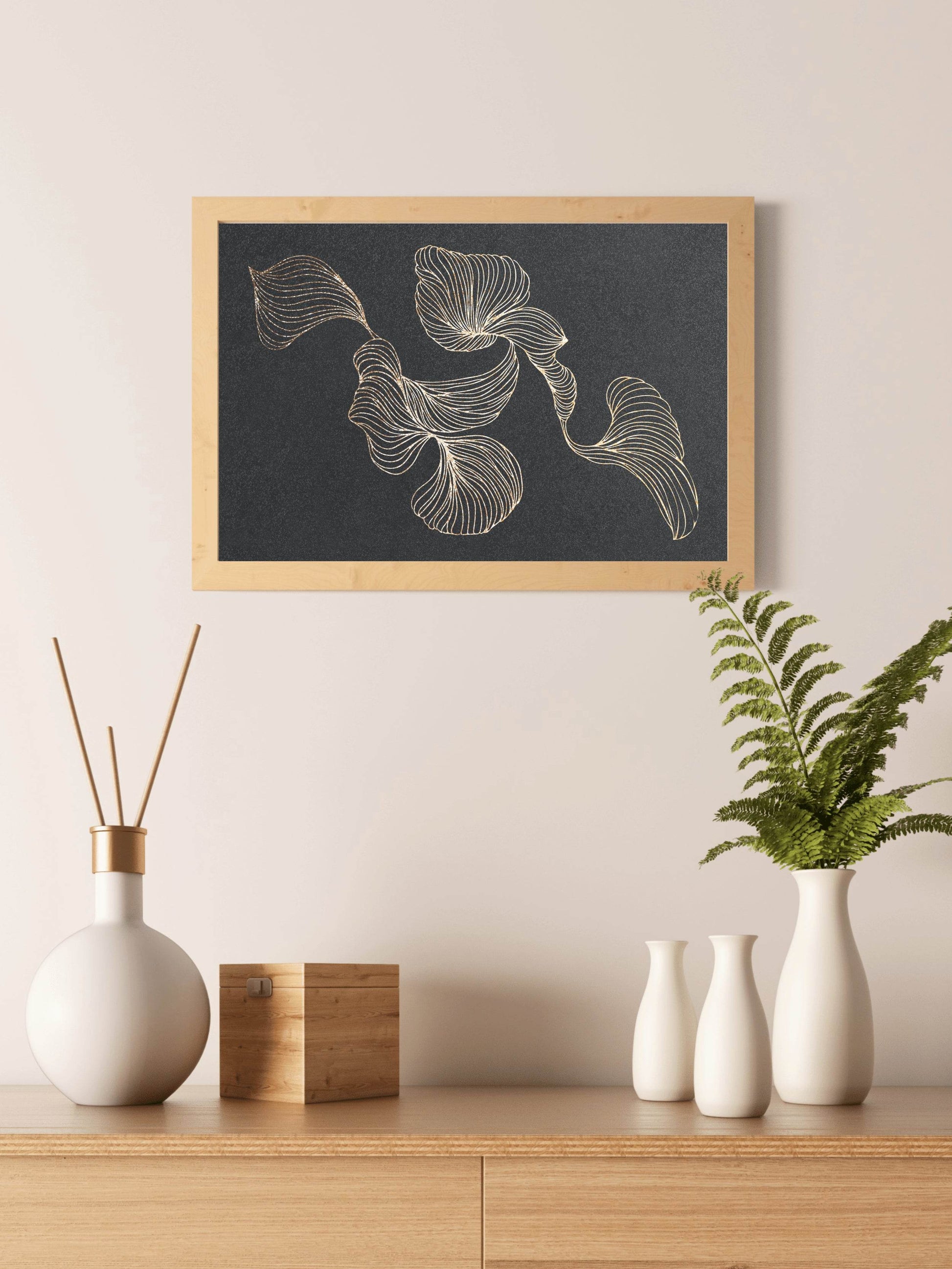 Golden Swirl Lines Design Wall Art - beink online art store