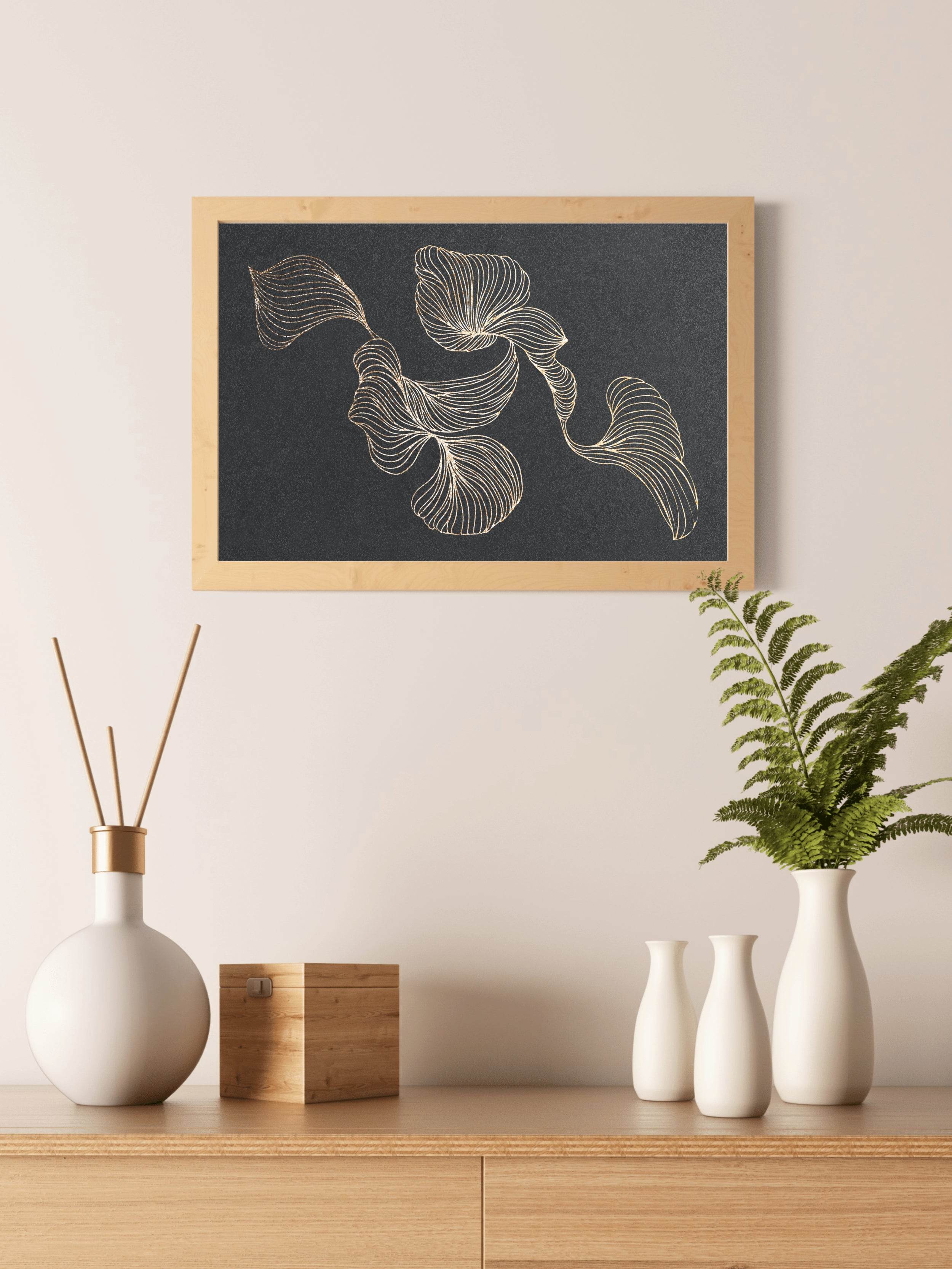 Golden Swirl Lines Design Wall Art - beink online art store