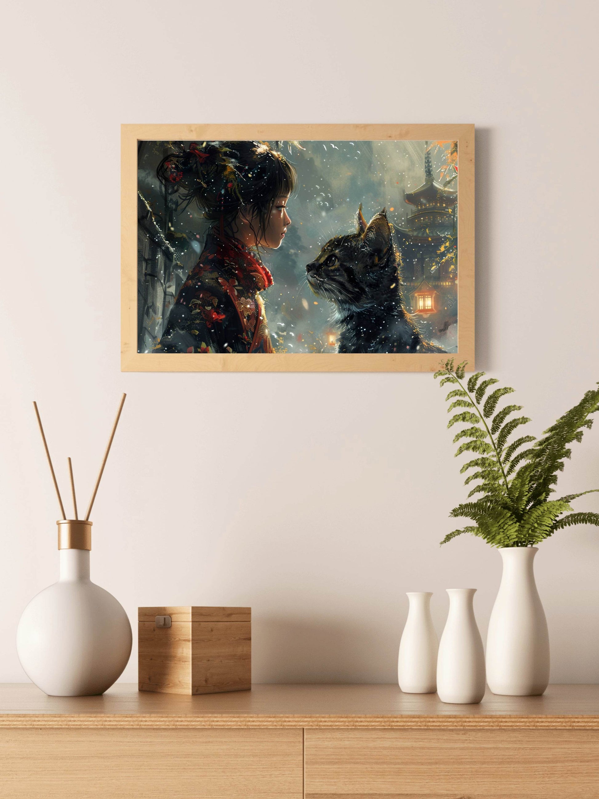 Painting of Girl and Cat Digital Art - beink online art store