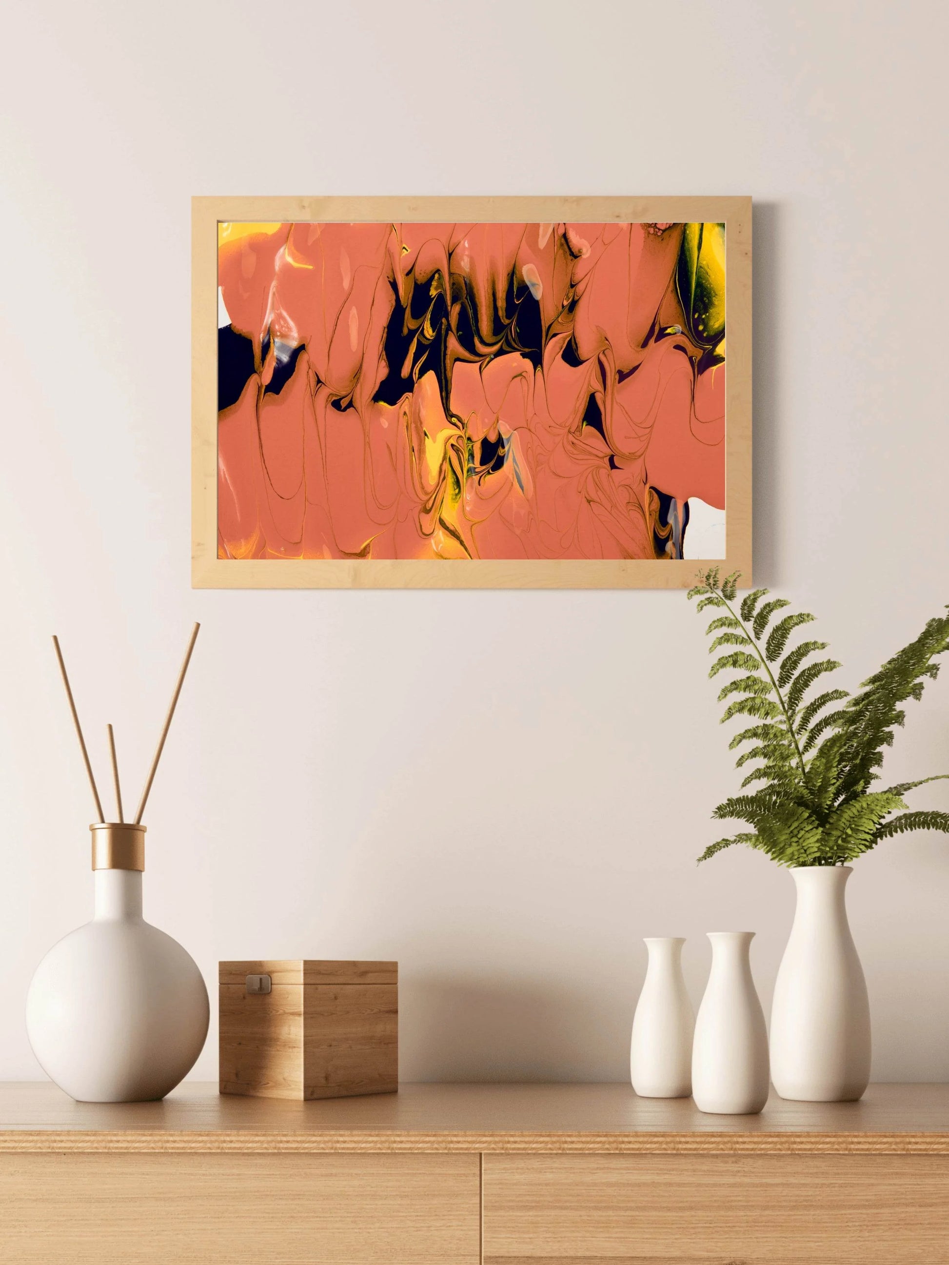 Black Paint Mixing With Yellow Abstract Wall Art - beink online art store