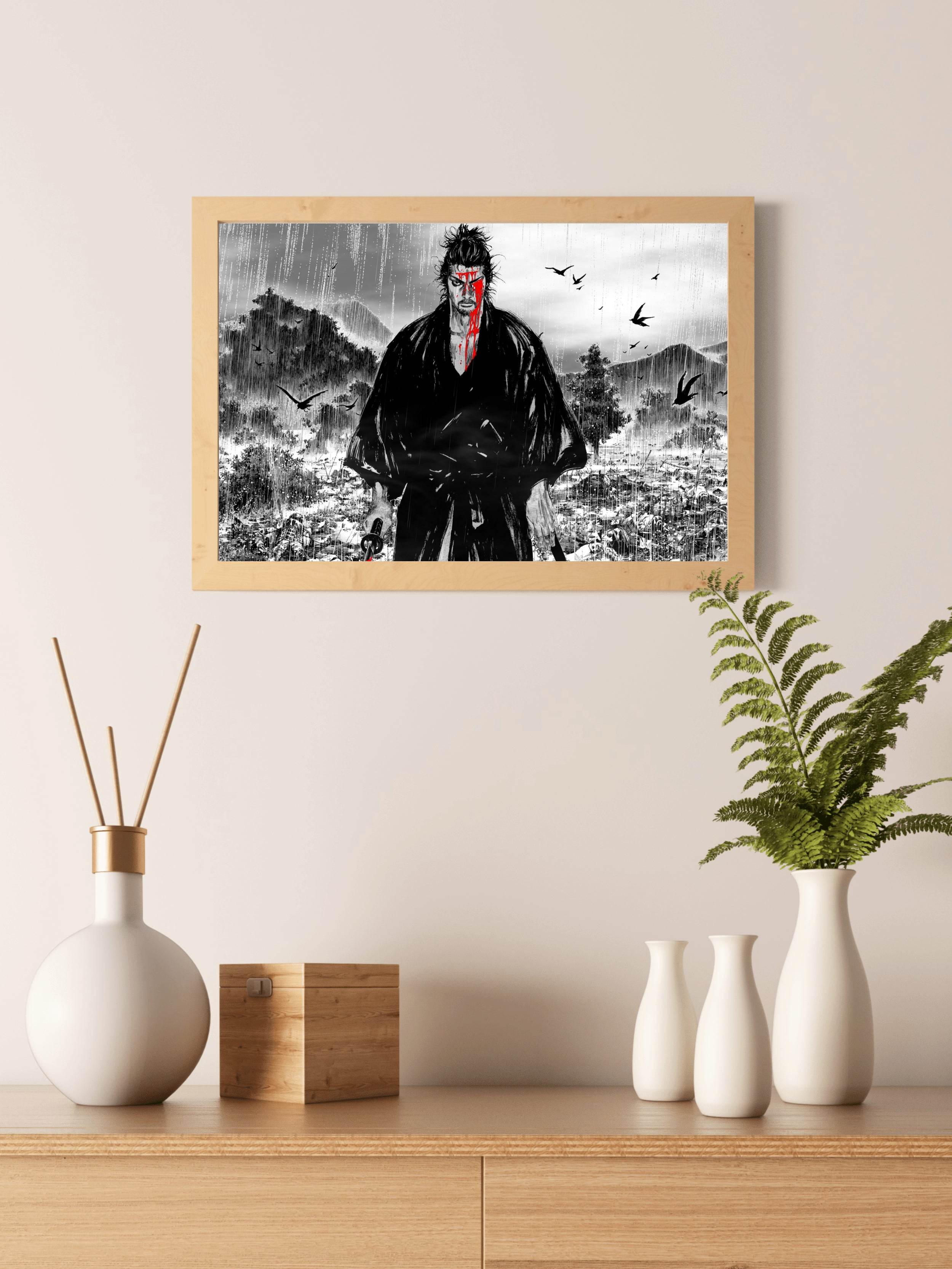 Black and White Vagabond Miyamoto Musashi Anime Wall Art - beink online art store