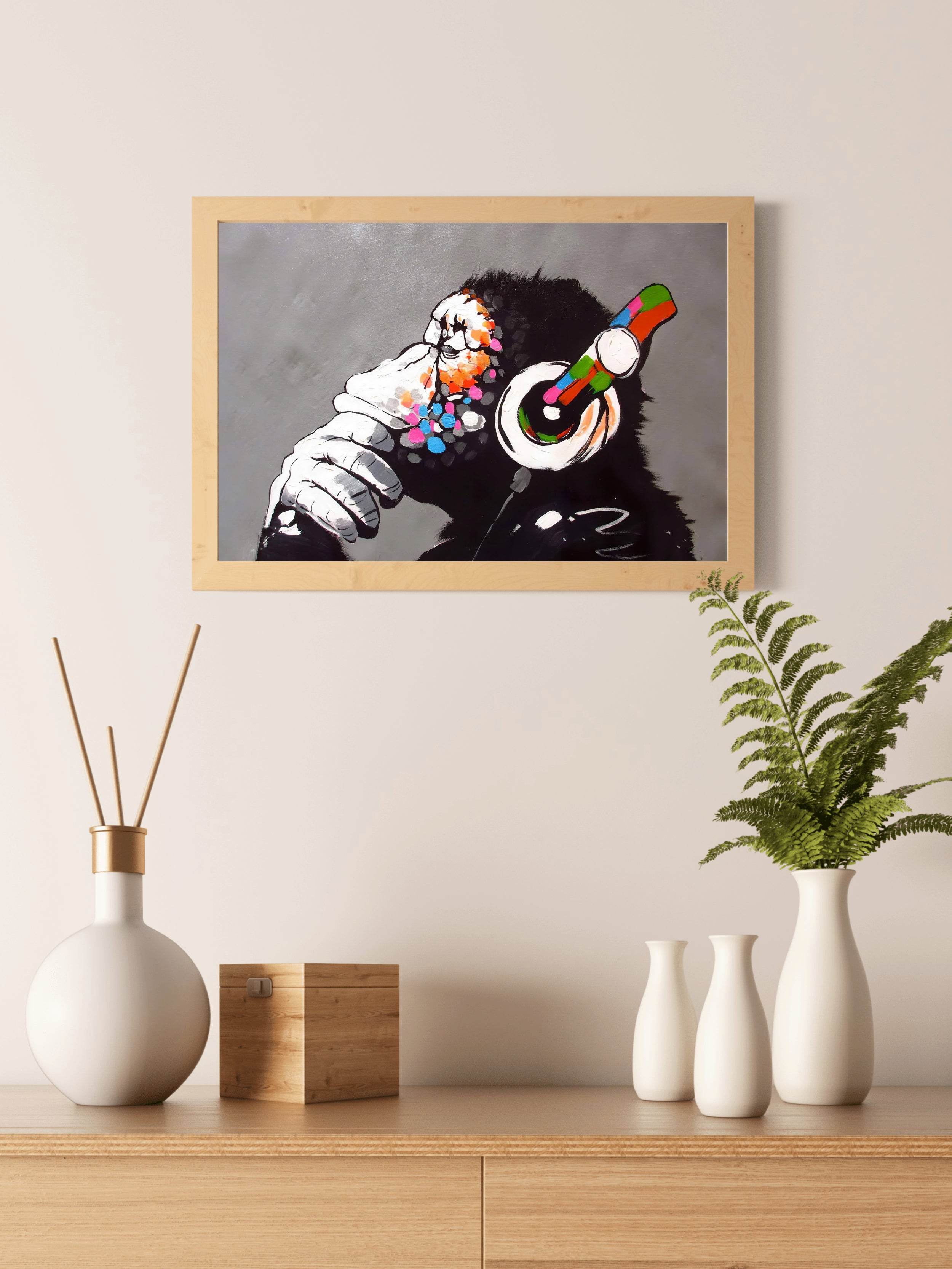 Ape Wearing Headphones - Ape Beats Wall Art - beink online art store