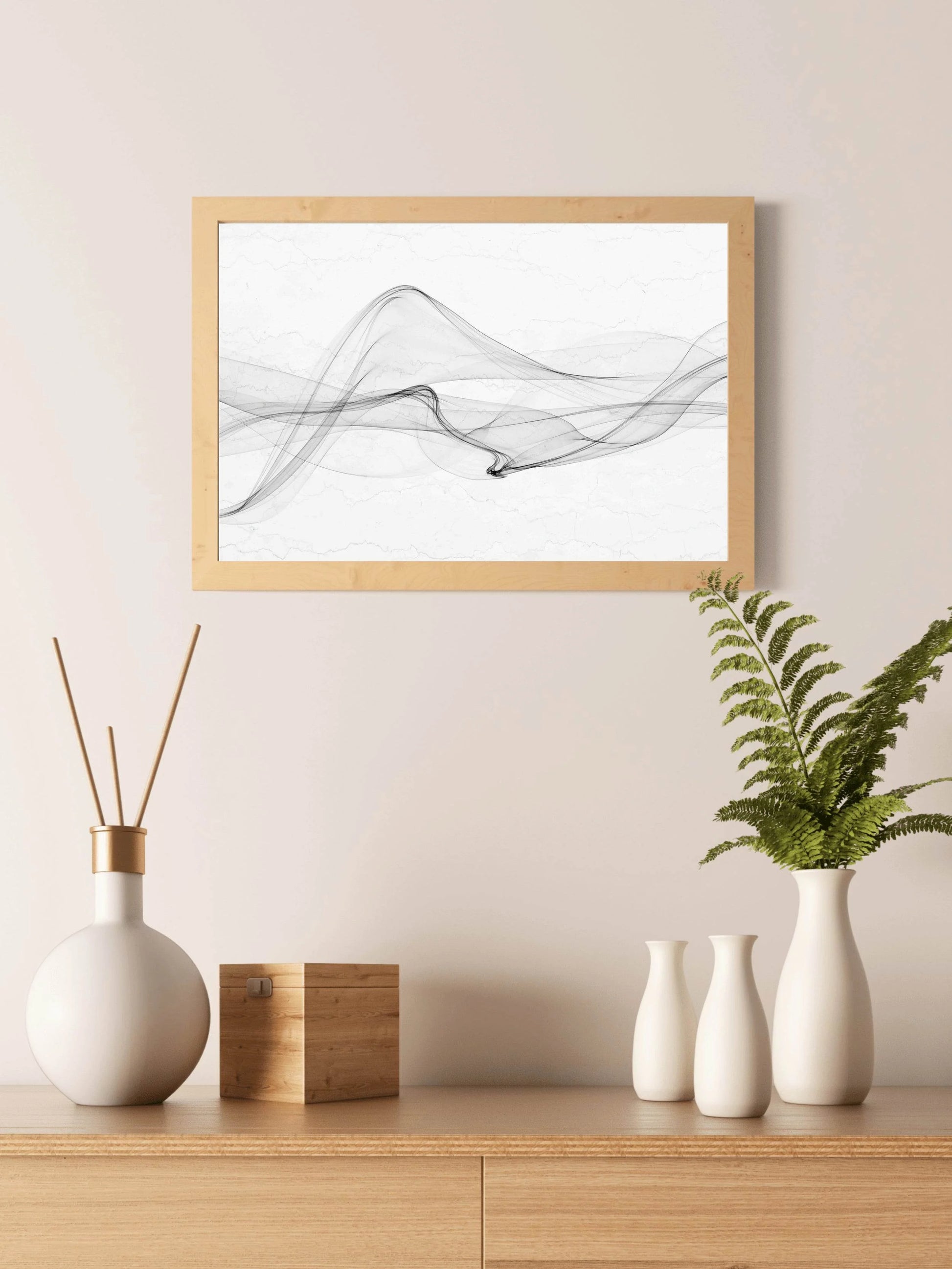 Wavy Black Net With White Background Abstrat Wall Art - beink online art store