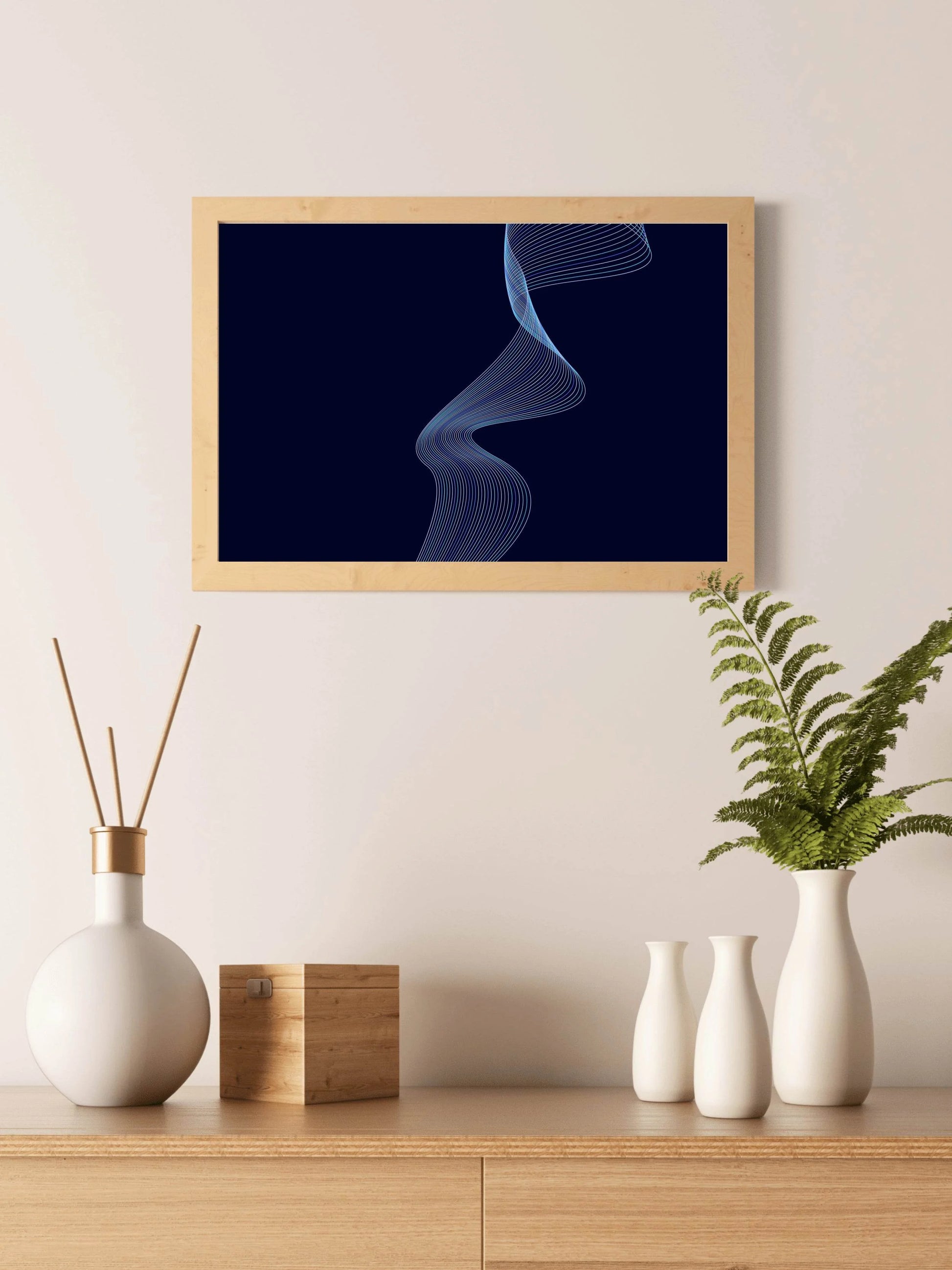 Blue Technology Waves with Black Shadow Abstract Wall Art - beink online art store