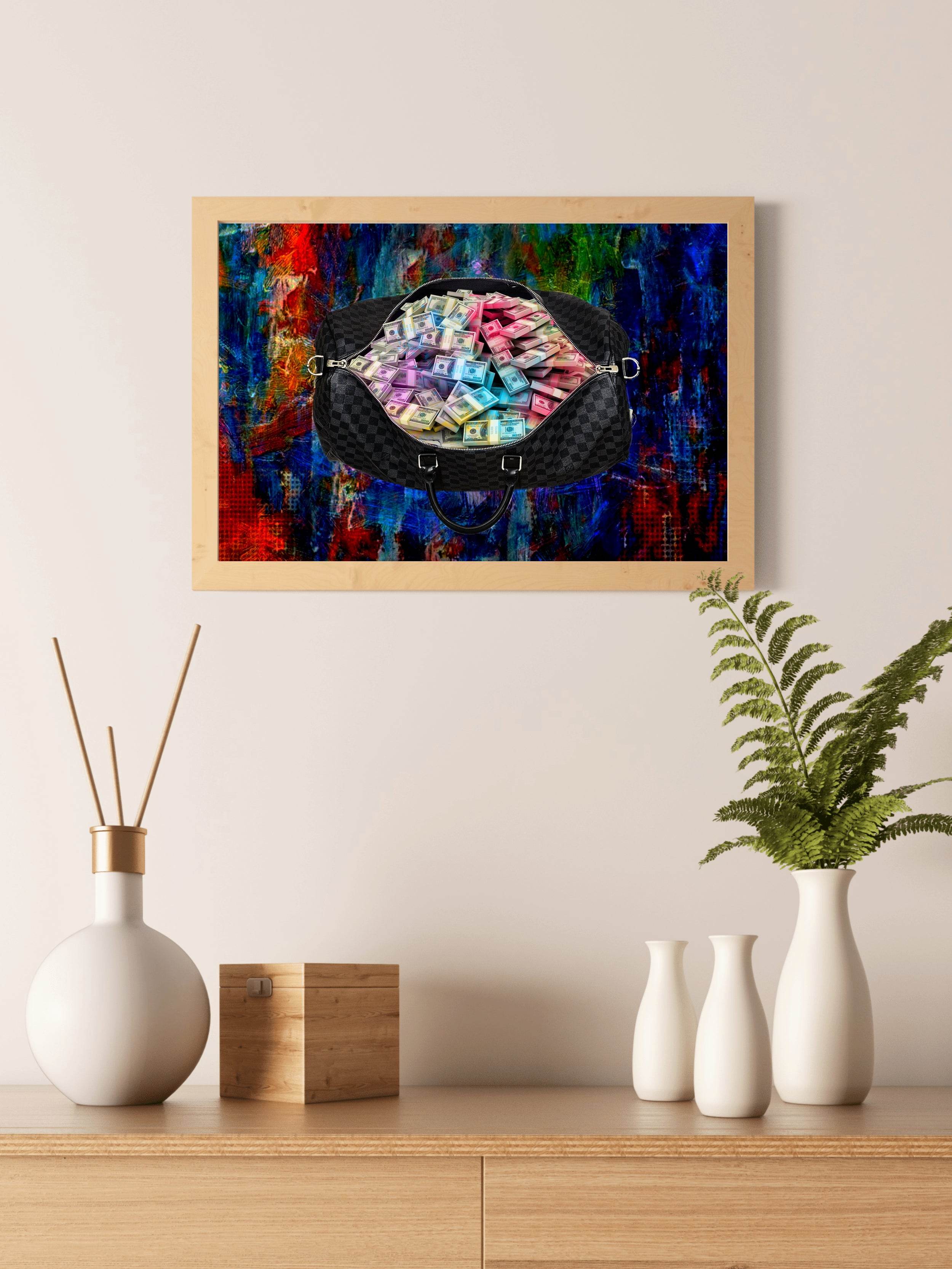 Duffle Bag Full of Money Wall Art - beink online art store