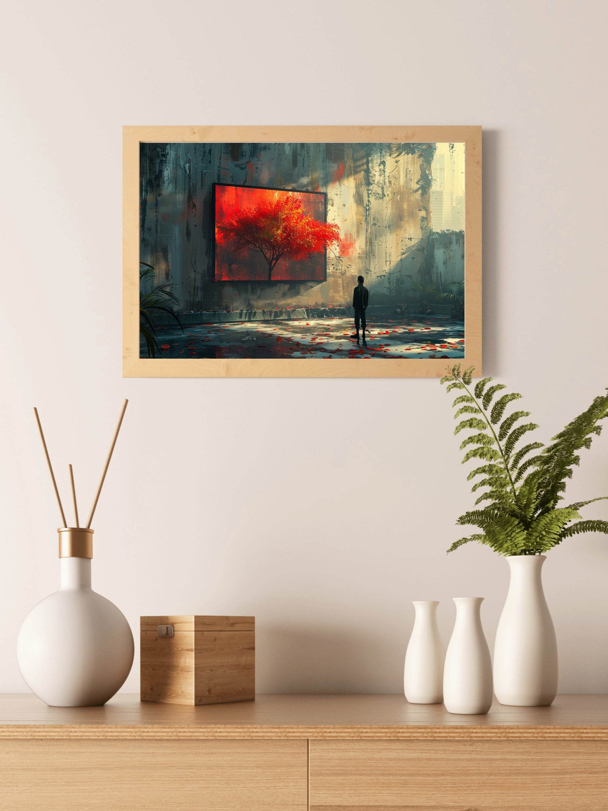 Person Watching the Red Tree Painting Digital Art - beink online art store