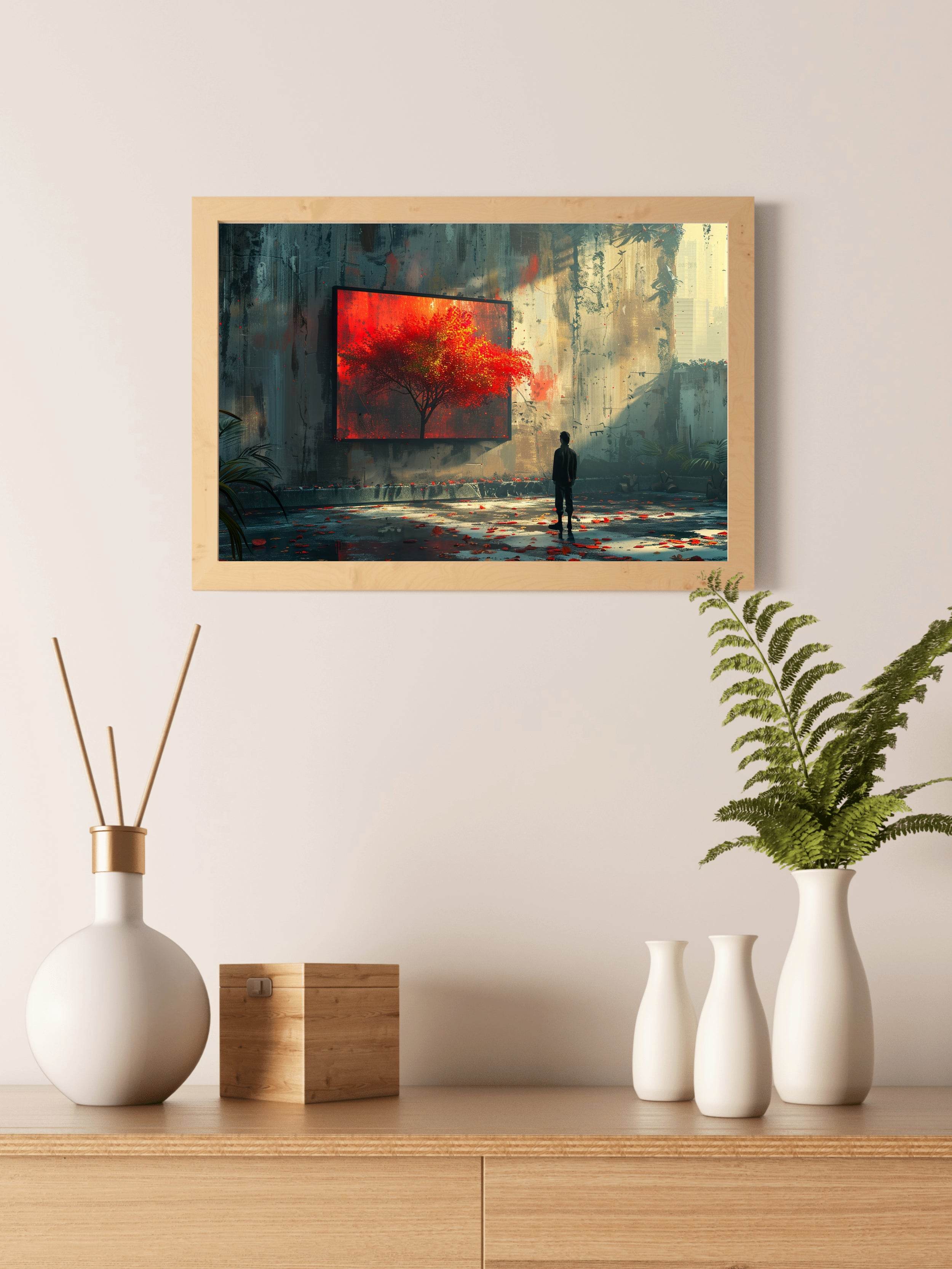 Person Watching the Red Tree Painting Digital Art - beink online art store