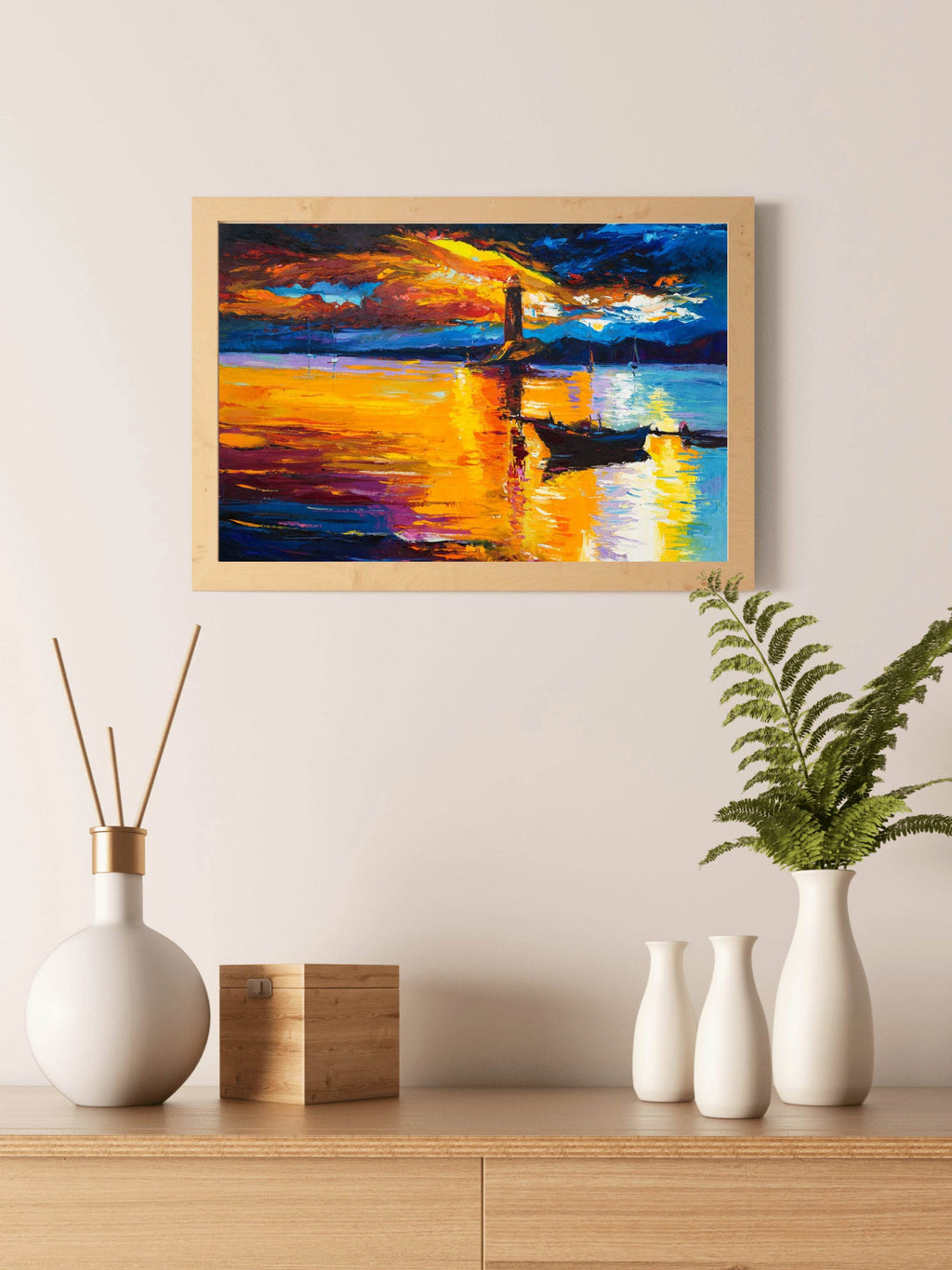 Boat And Lighthouse at Sunset Wall Art - beink online art store