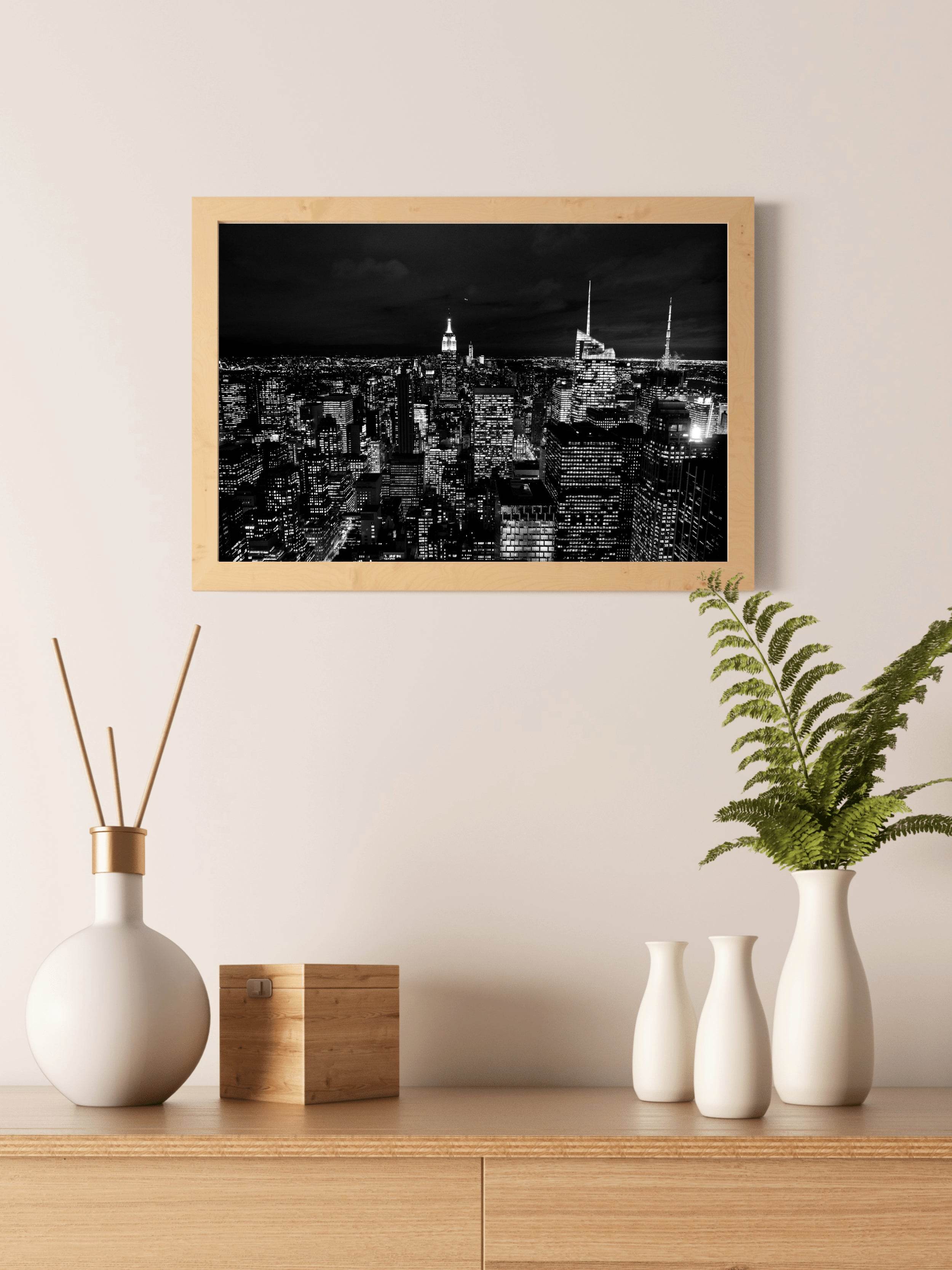 New York City Night Black & White Wall Art - beink online art store
