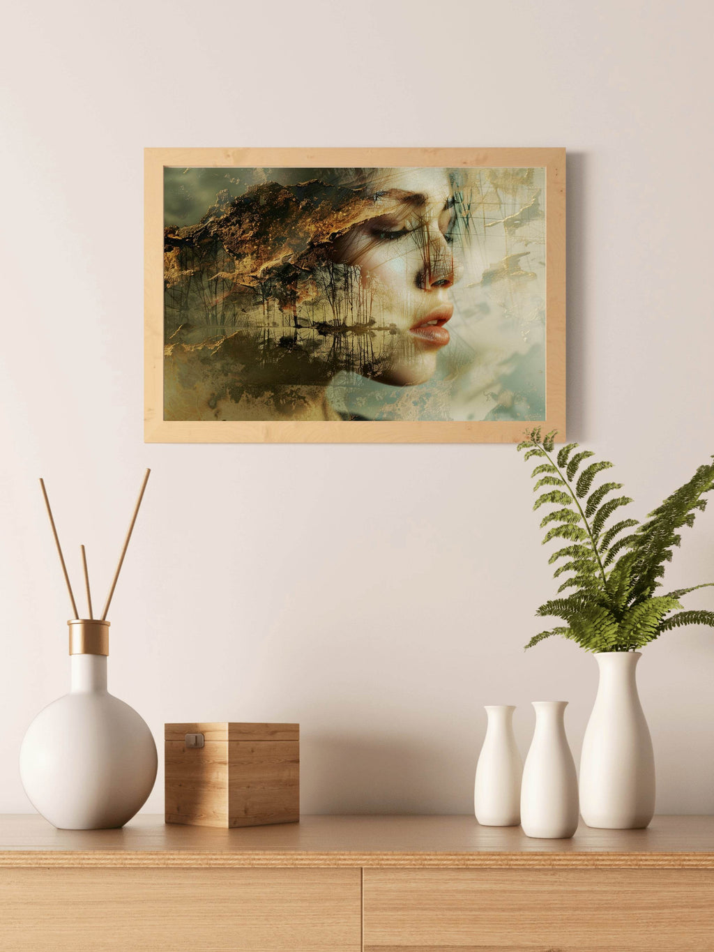 Women Face Merging With Reflections of Nature Digital Art - beink online art store