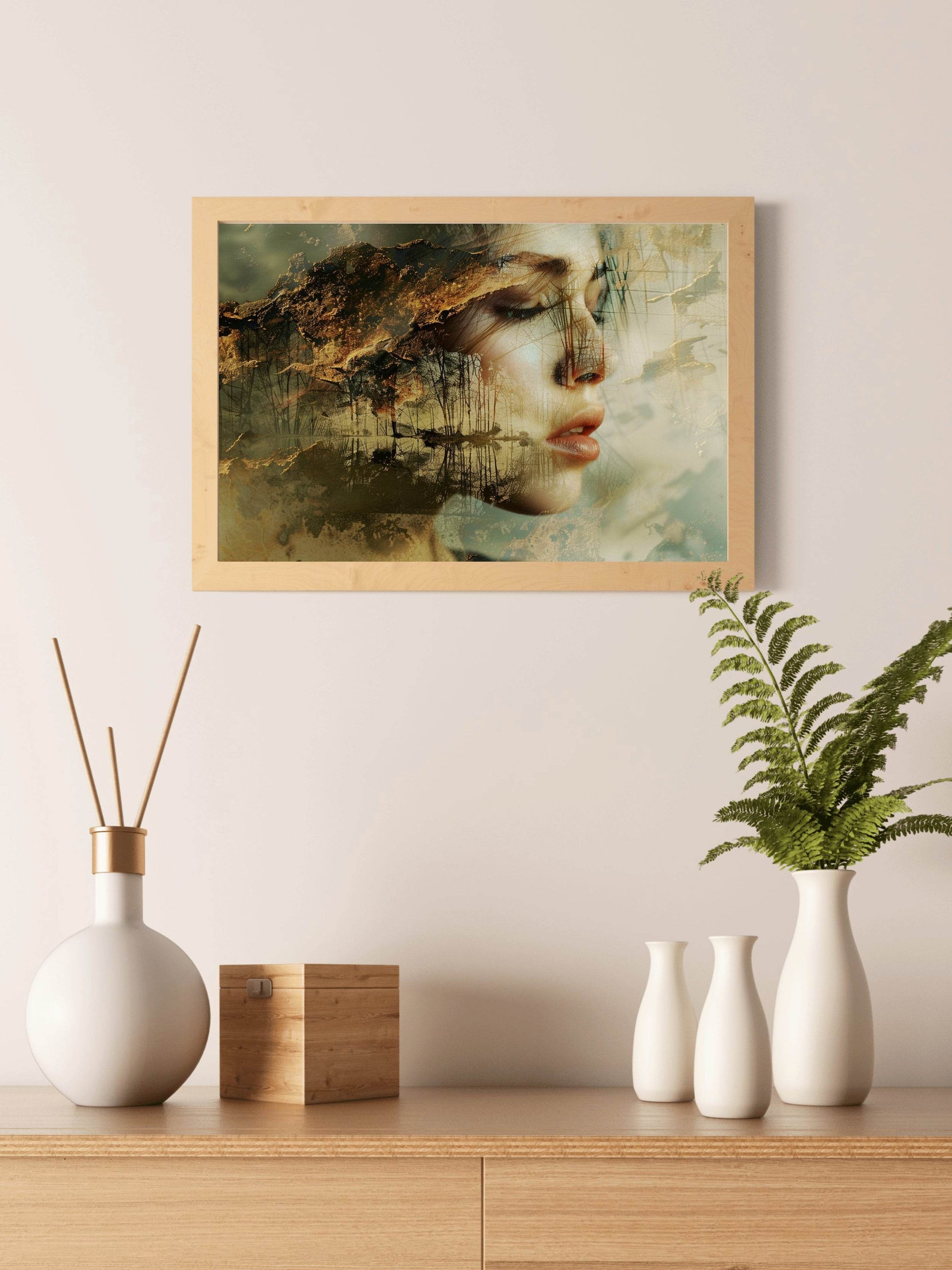Women Face Merging With Reflections of Nature Digital Art - beink online art store