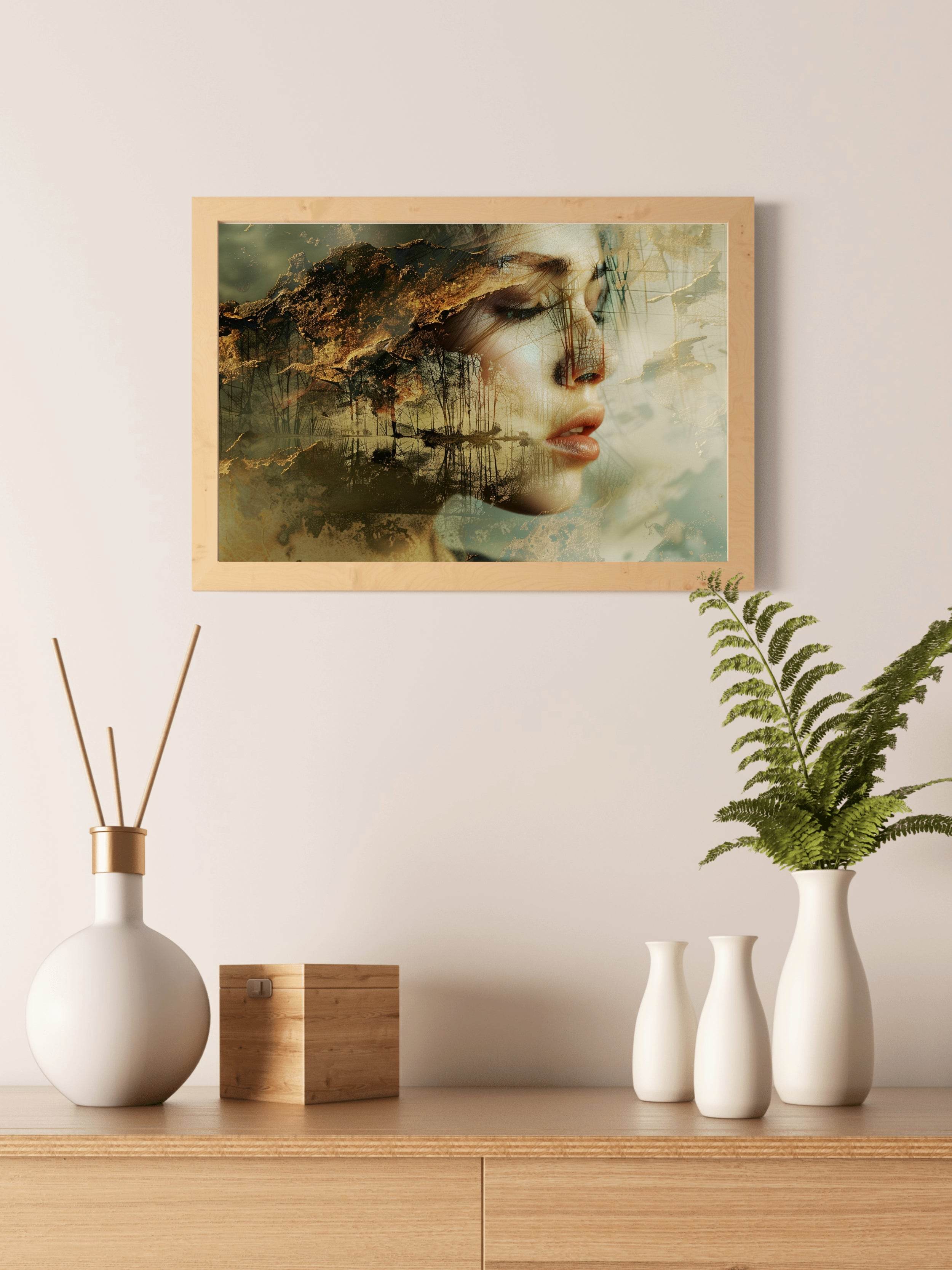 Women Face Merging With Reflections of Nature Digital Art - beink online art store