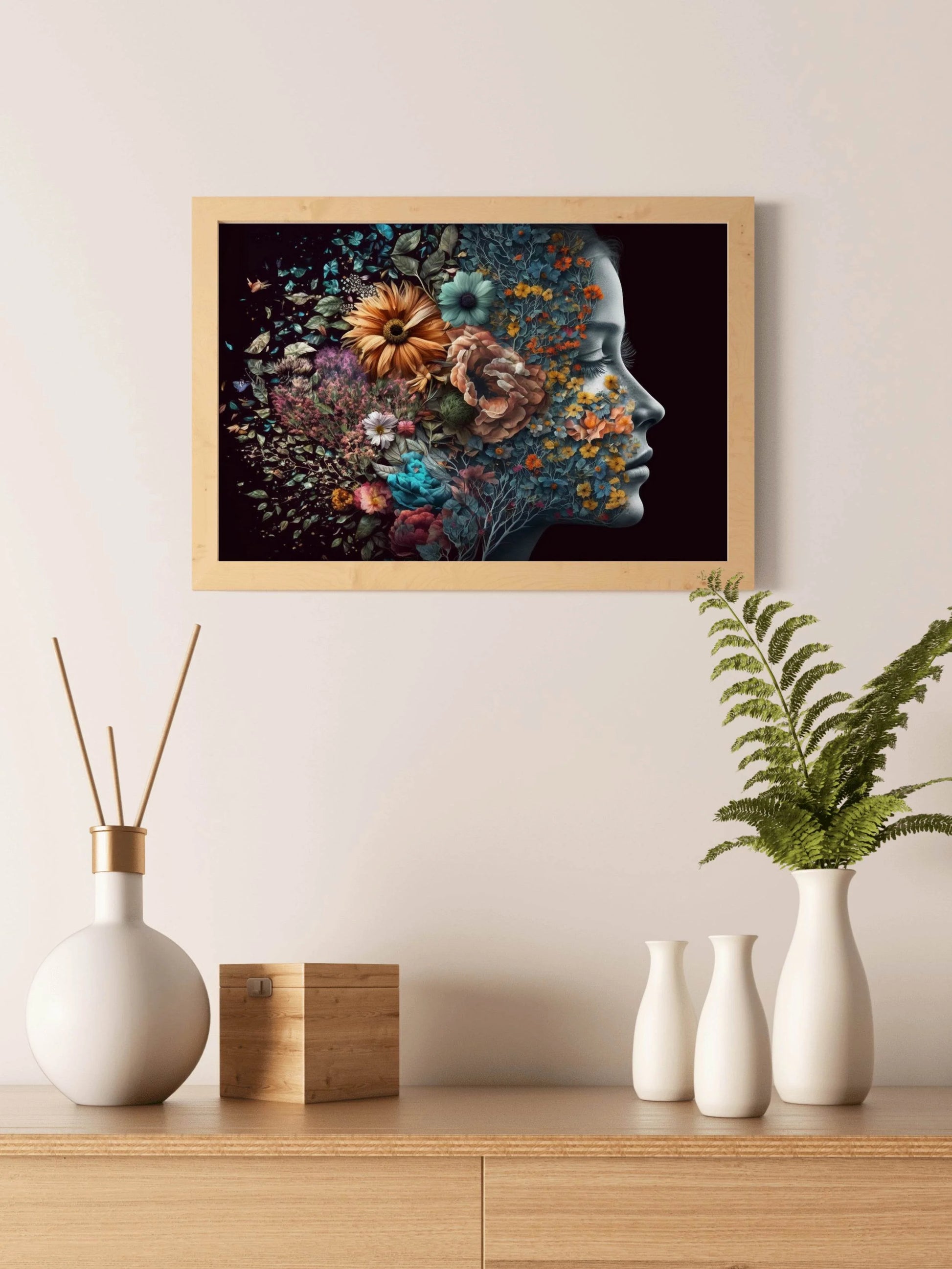 Women Face With Flowers Digital Art - beink online art store