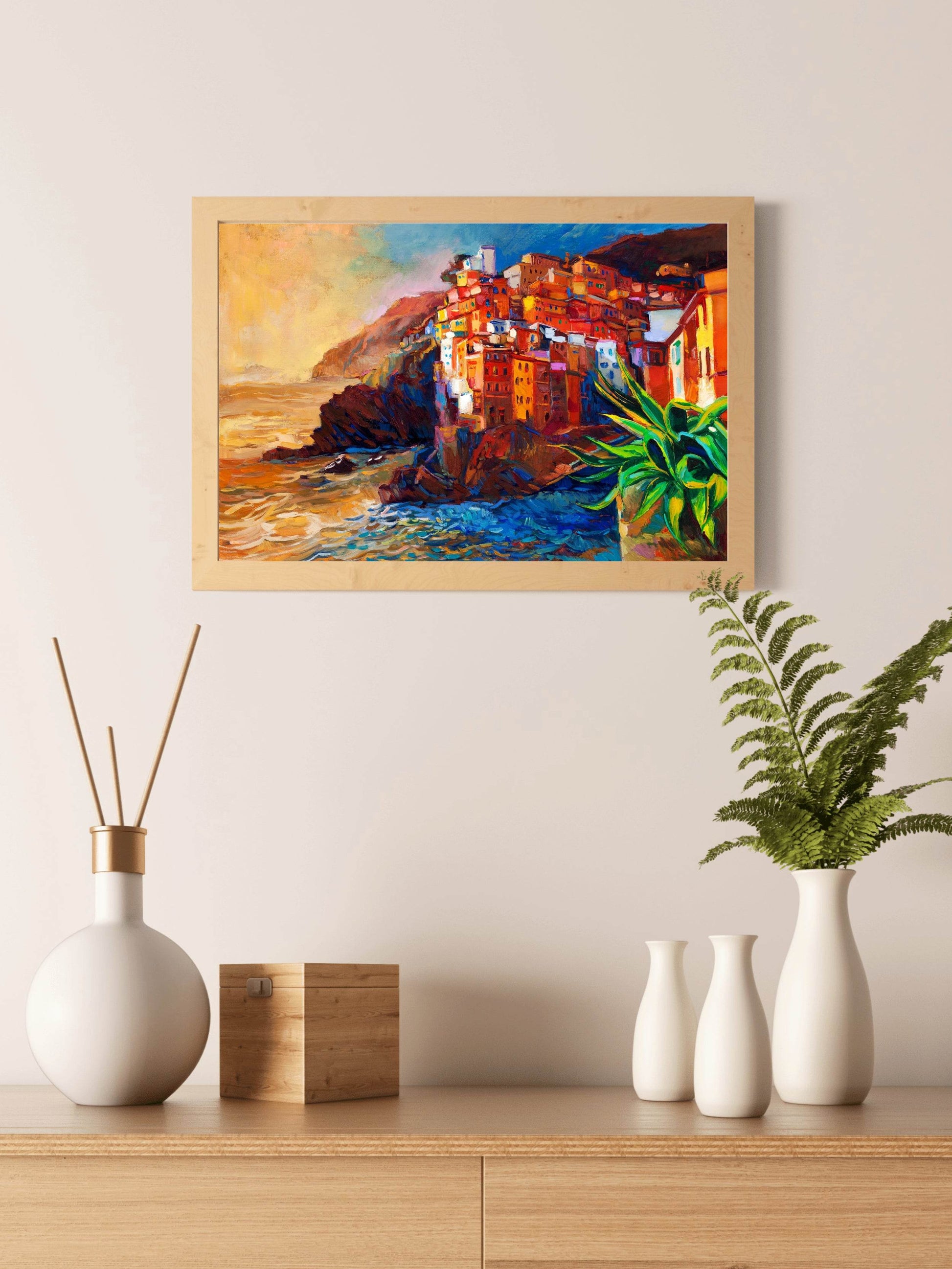 Watercolor Painting Of Coastal Buildings Wall Art - beink online art store