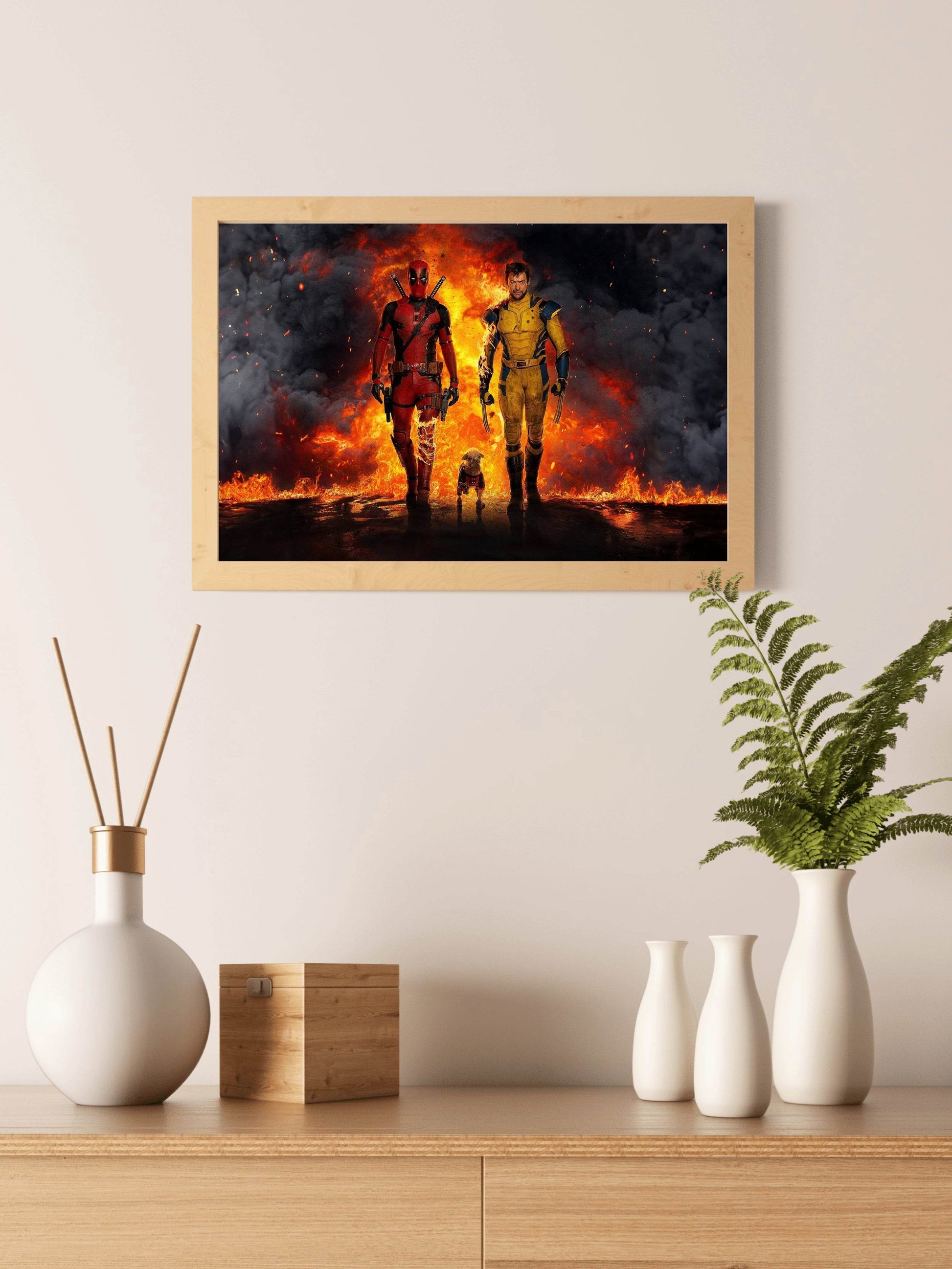 deadpool & wolverine with fire background Wall Art - beink online art store
