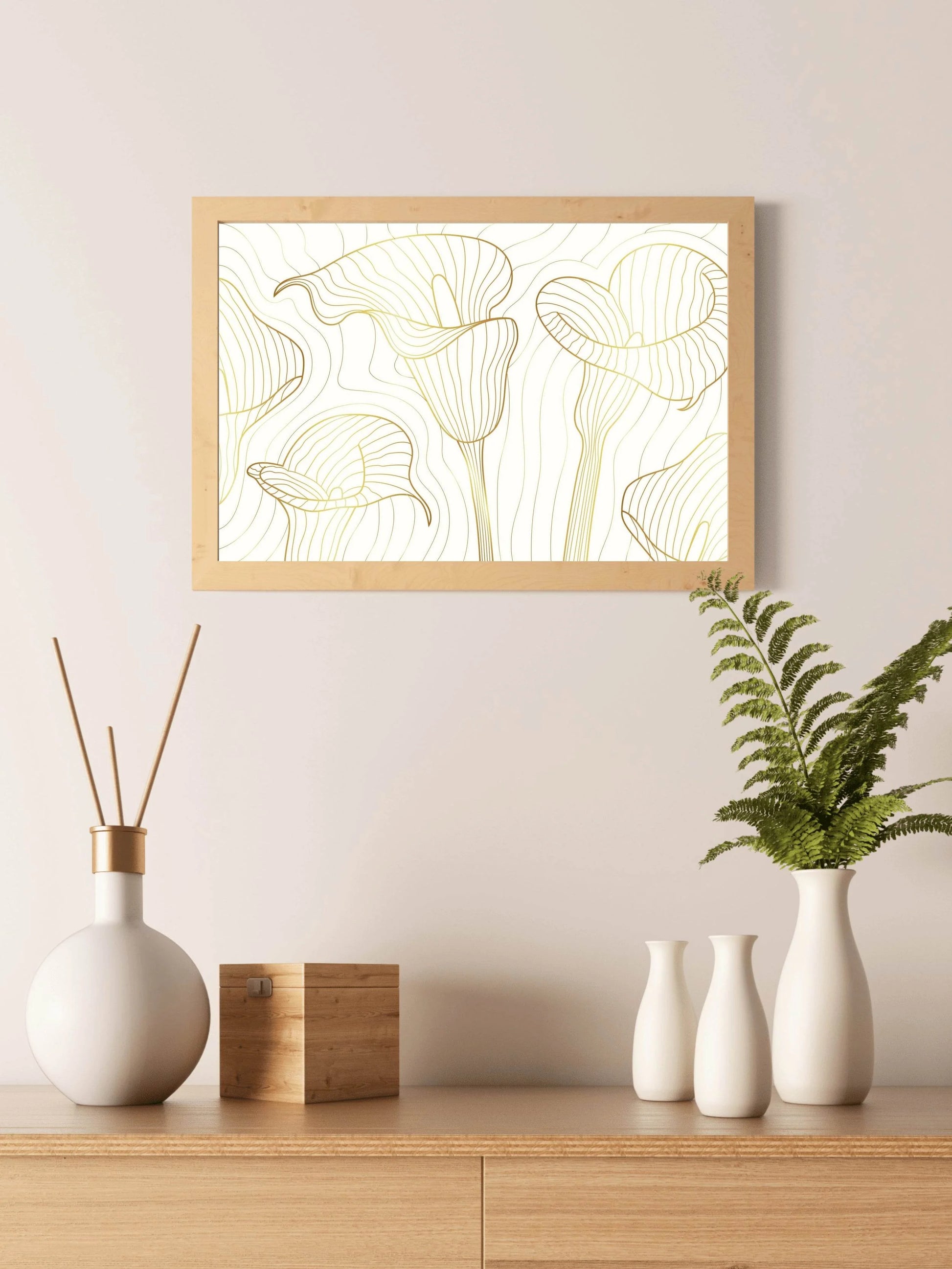 White Trumpet Flower Branch Wall Art - beink online art store