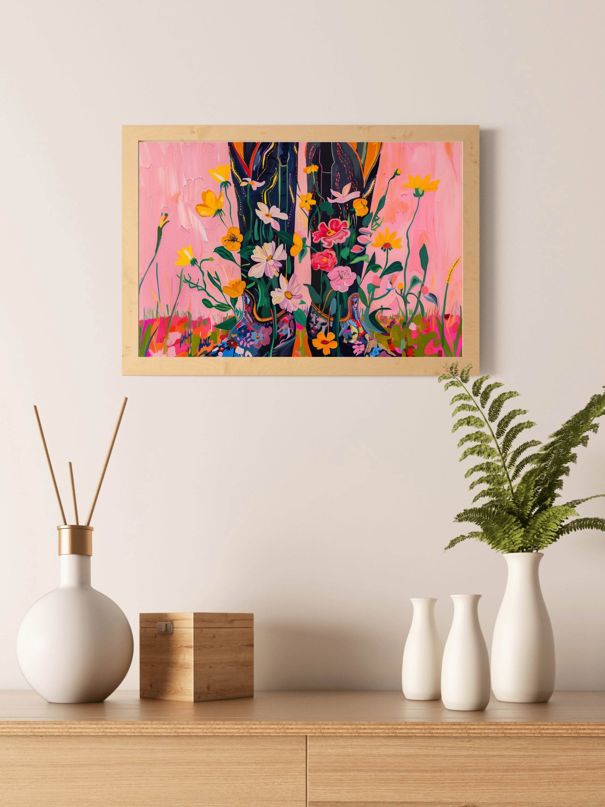 Cowboy Boots in Beautiful Blooms Wall Art - beink online art store