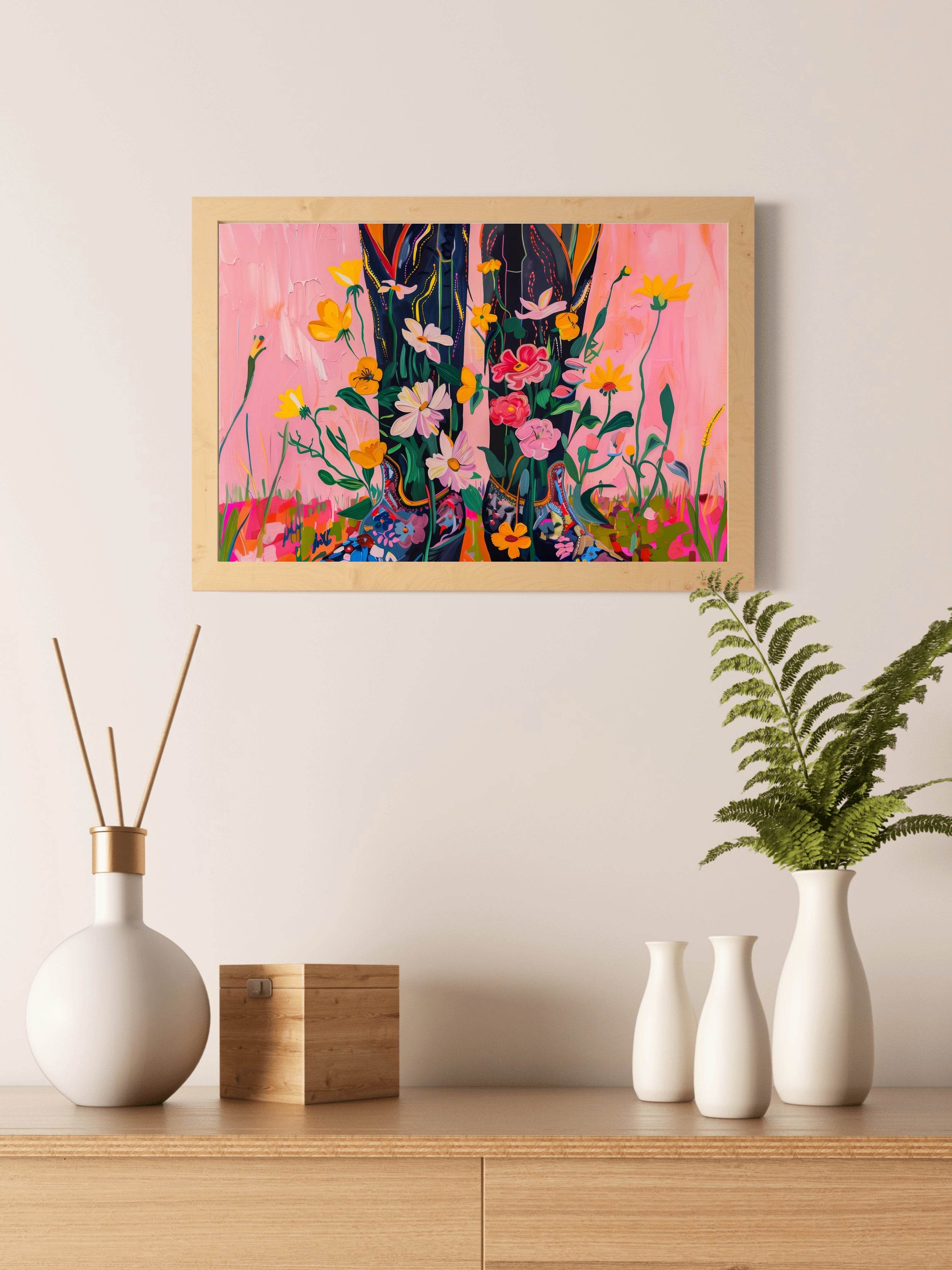 Cowboy Boots in Beautiful Blooms Wall Art - beink online art store