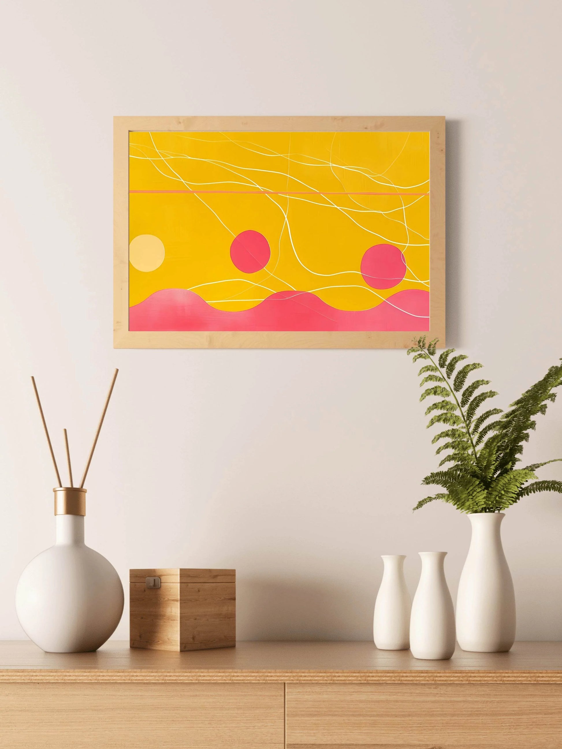 Floating Circles Abstract with Vibrant Waves - beink online art store