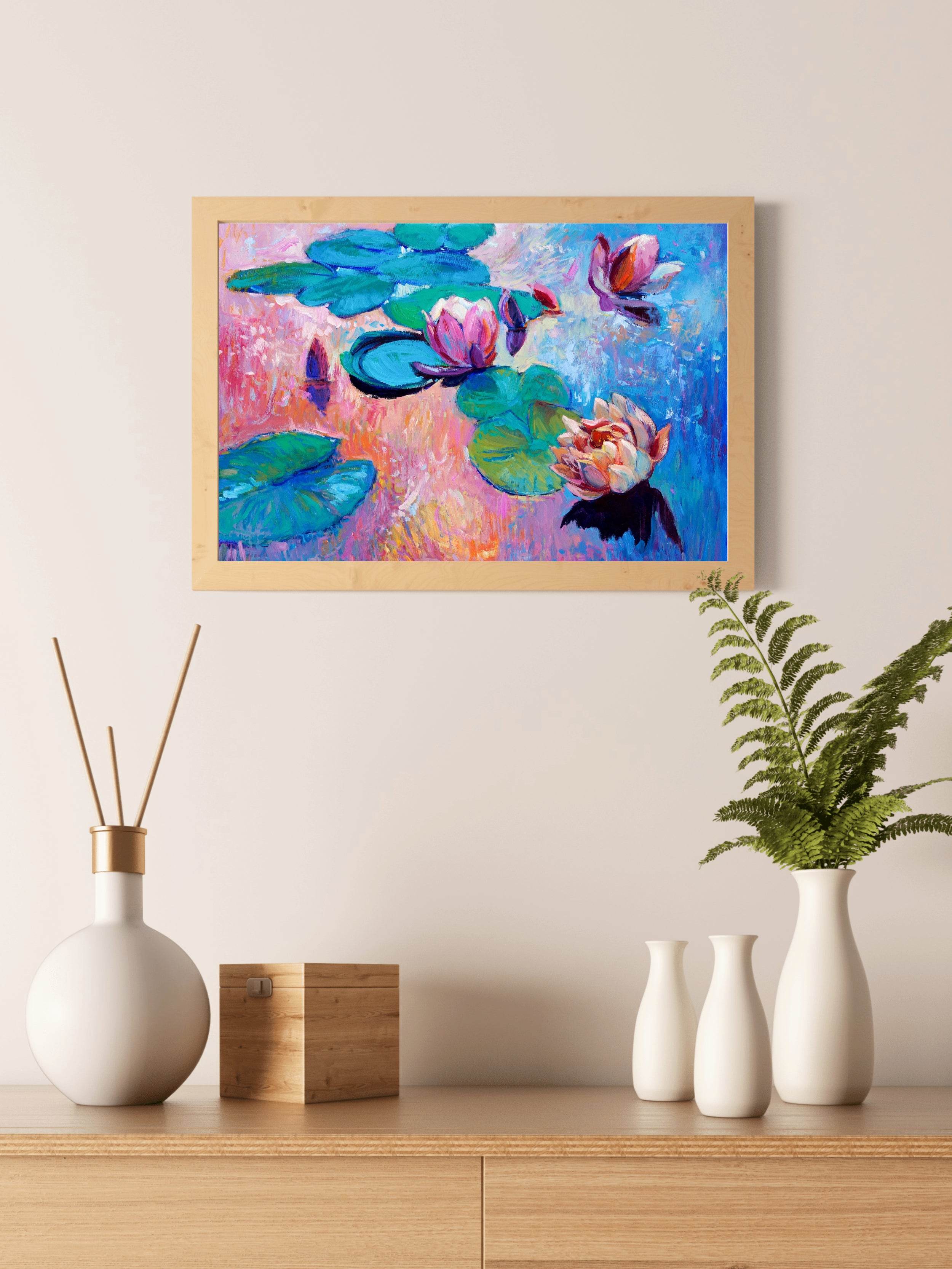 Watercolor Painting Of Blue Lotus Wall Art - beink online art store