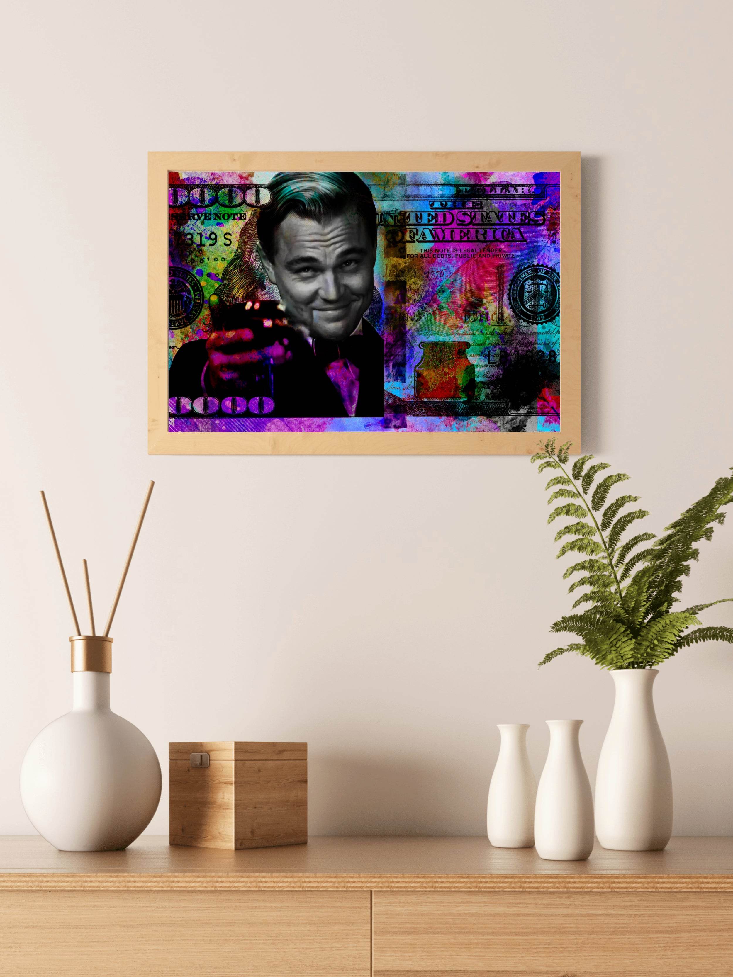 Leonardo DiCaprio - Colorful Dollar Background Wall Art - beink online art store