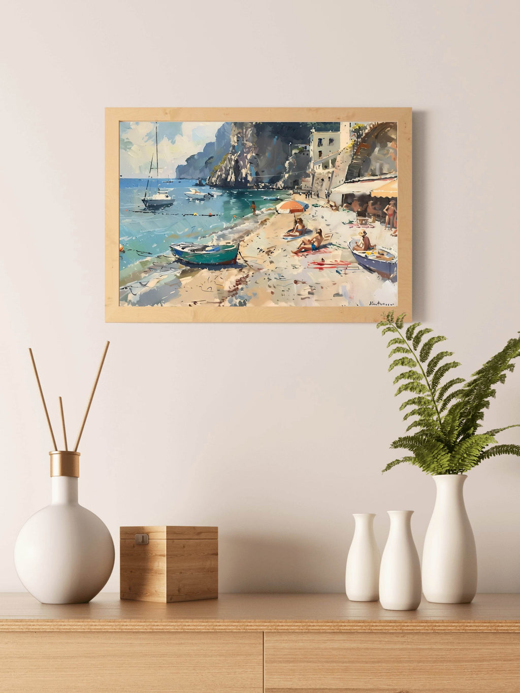 Oil Painting of People And Boats on The Beach Wall Art - beink online art store