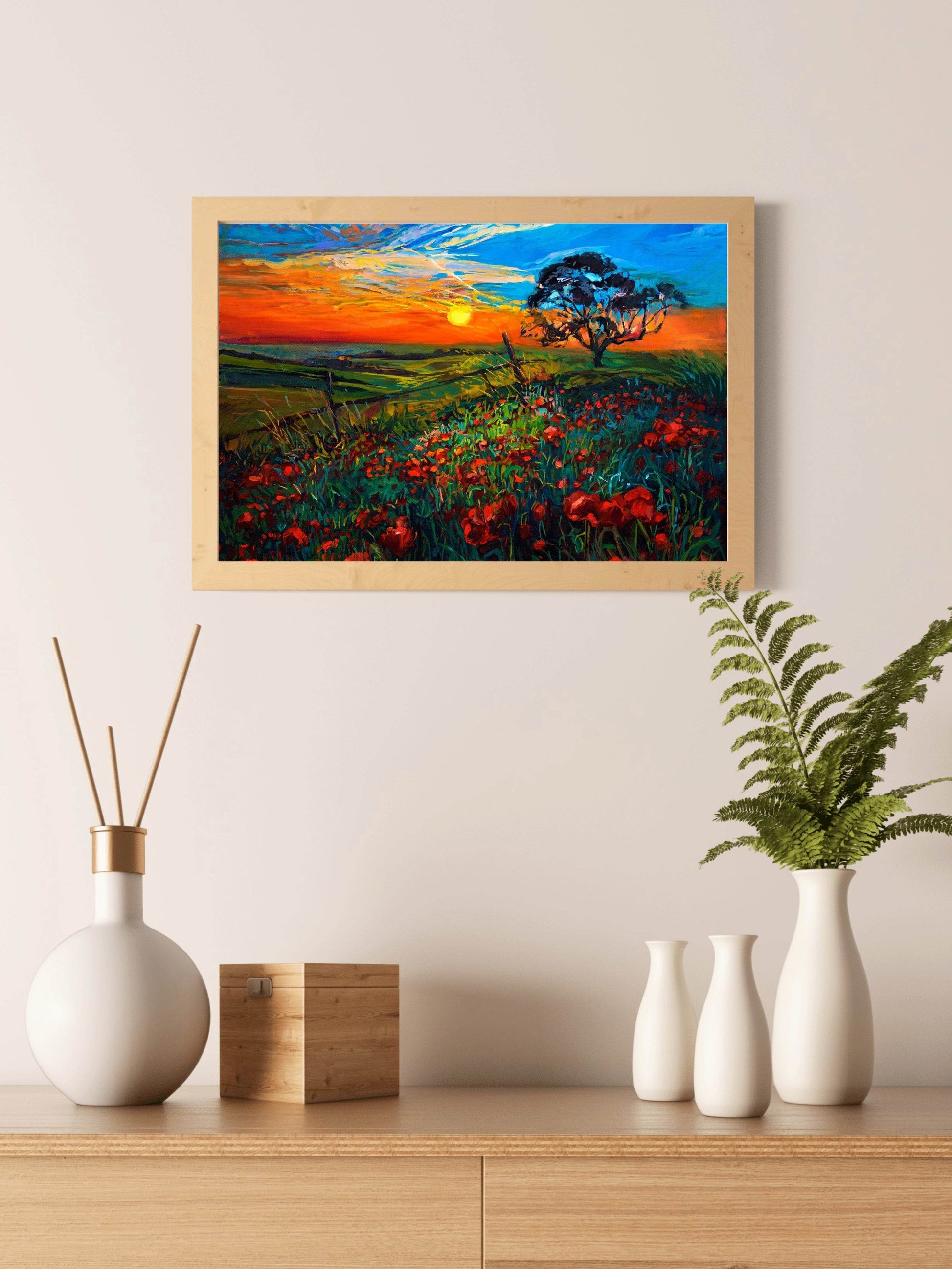 Sunset Painting In The Flower Garden Wall Art - beink online art store
