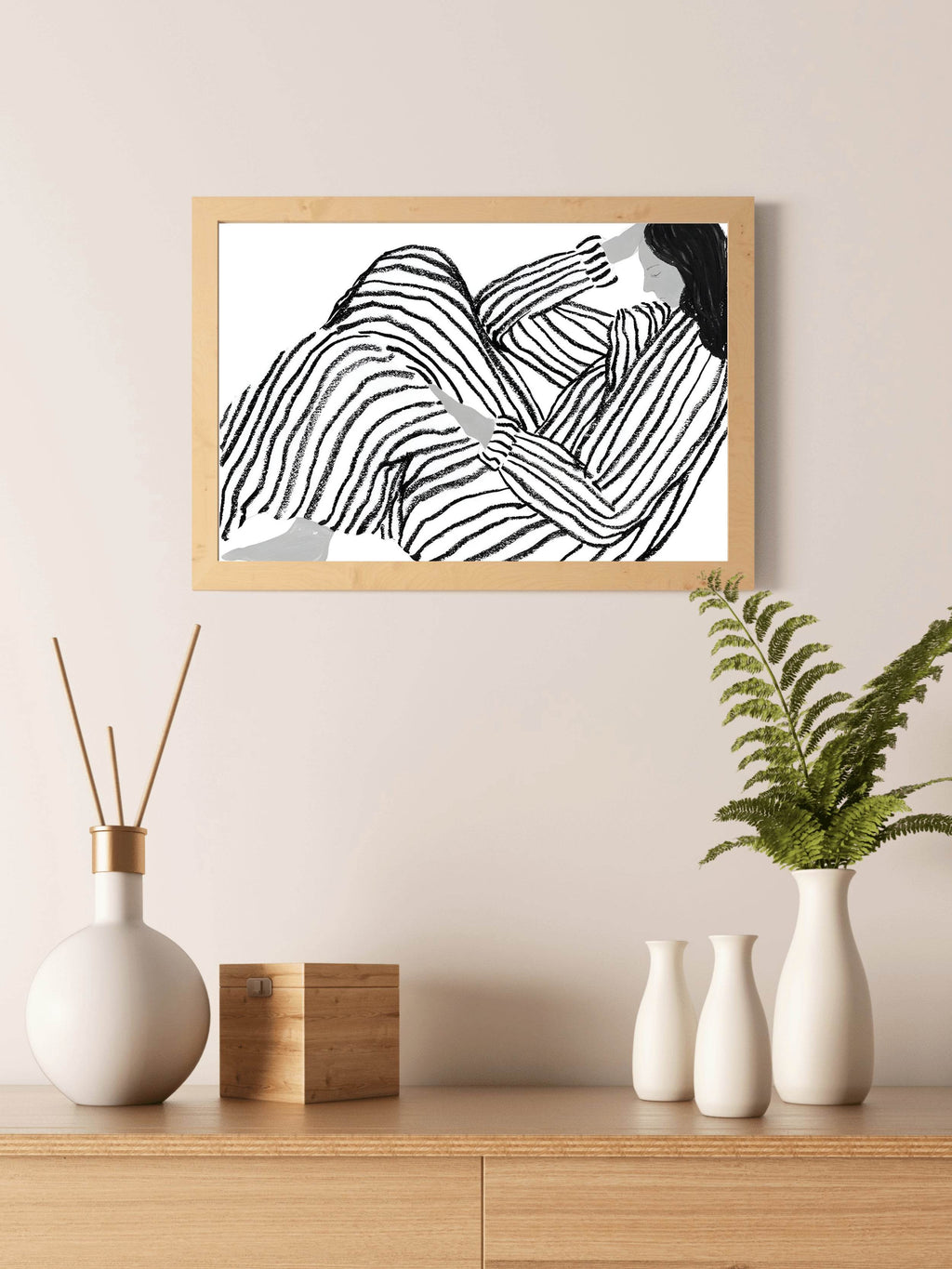 Black Painting of Girl Lost in Thought Wall Art - beink online art store