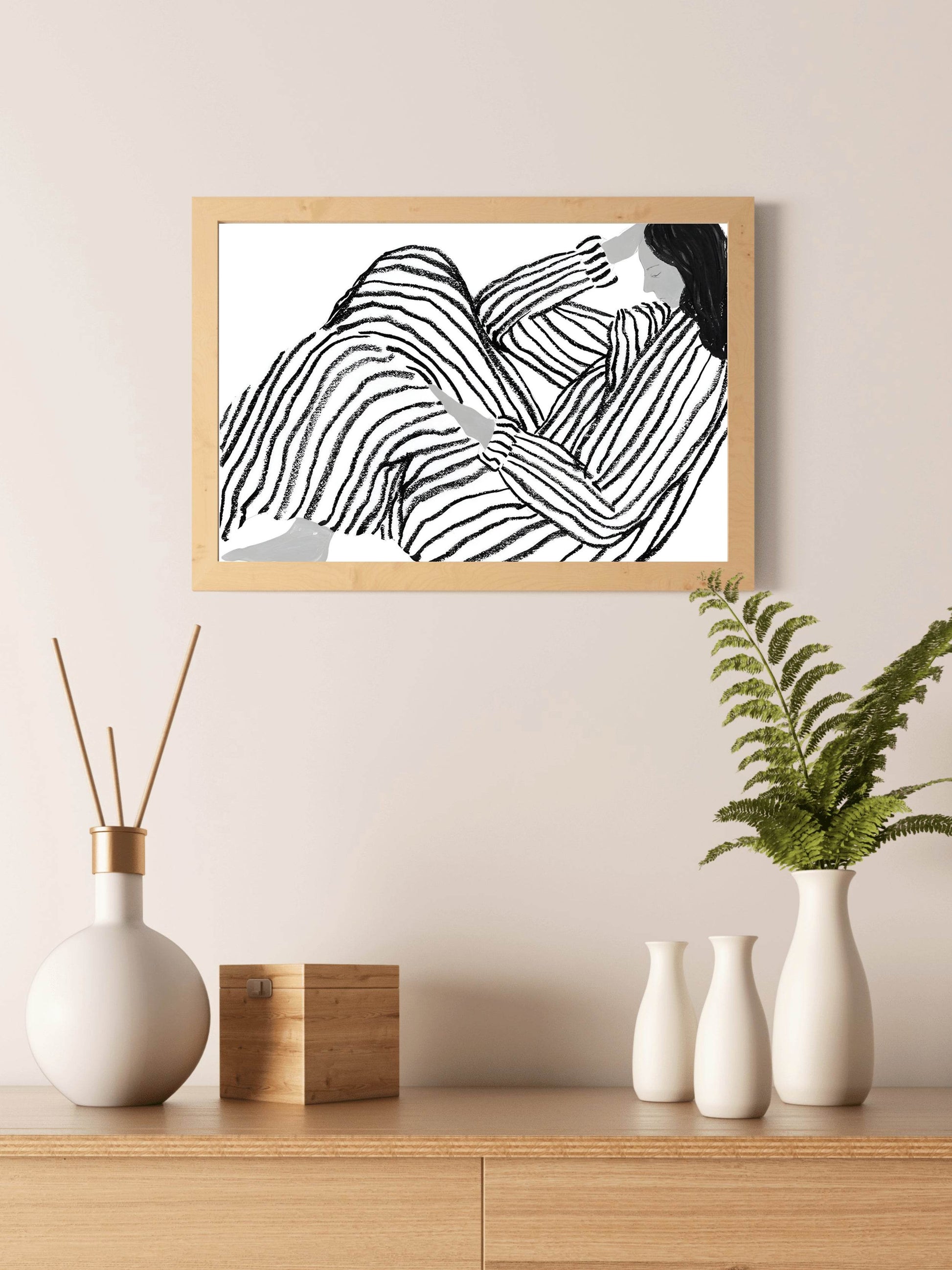 Black Painting of Girl Lost in Thought Wall Art - beink online art store