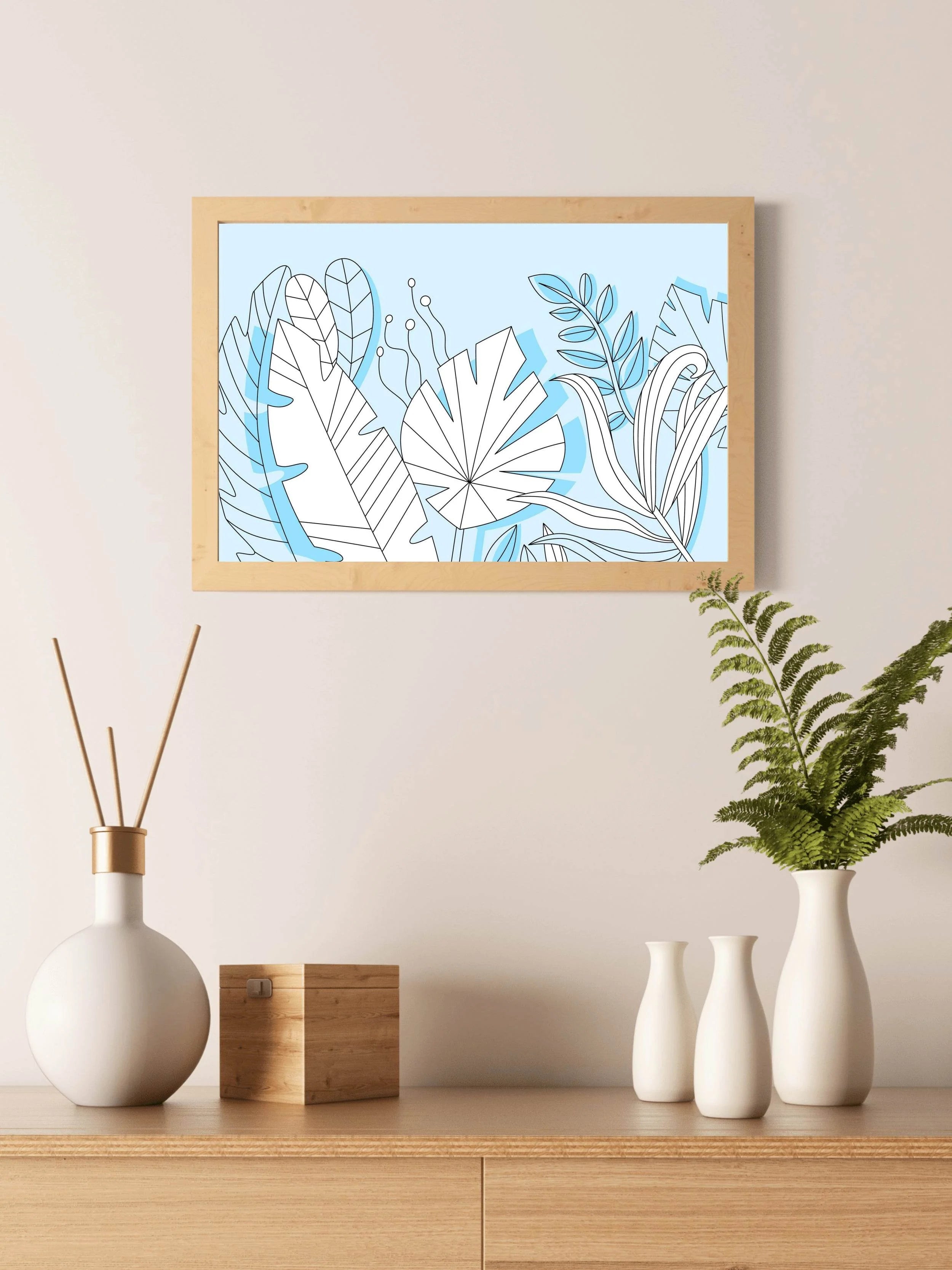 Blue Tropical Leaves Wall Art - beink online art store