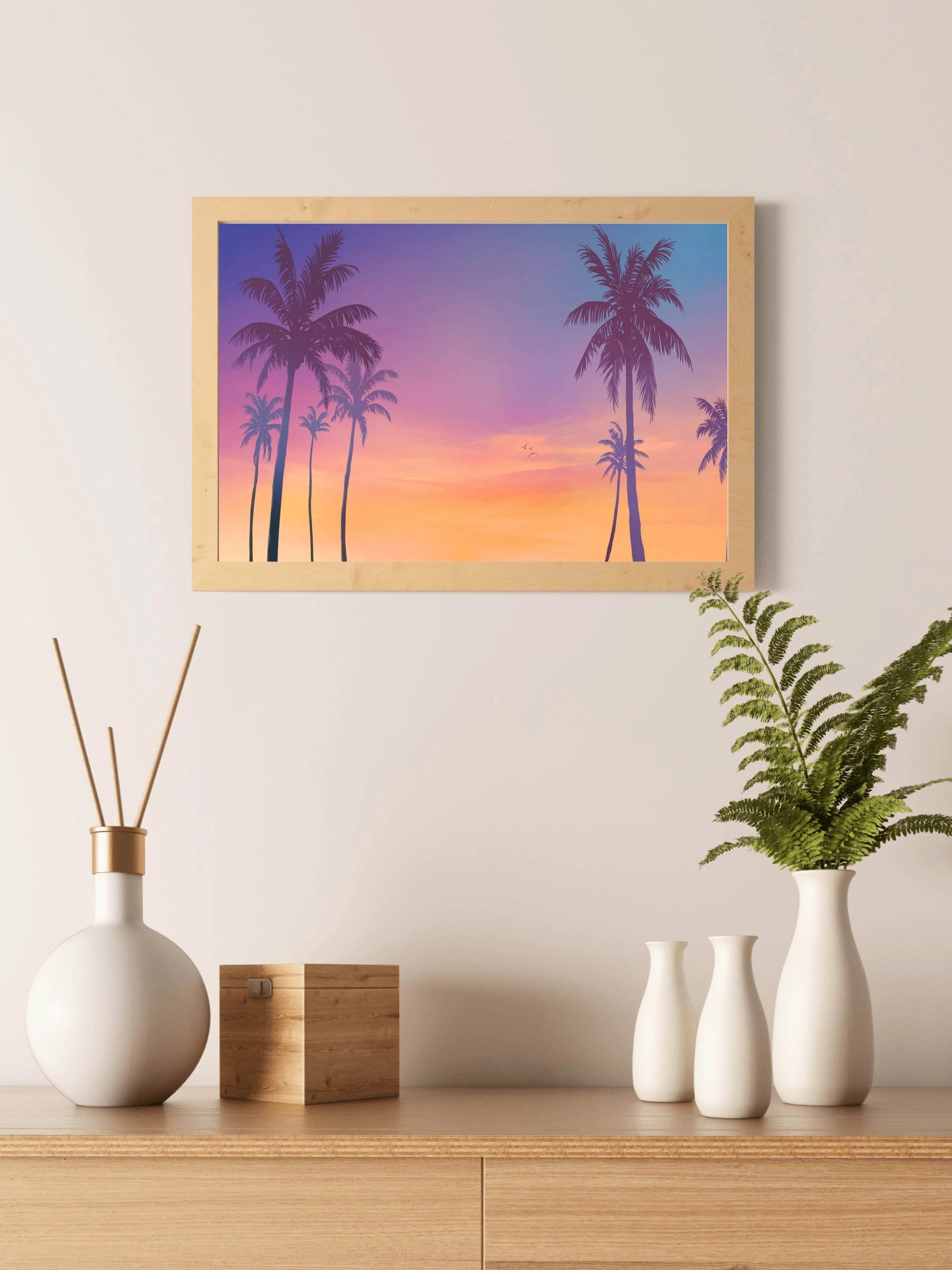 Palm Trees With Sunset Gaming Wall Art - beink online art store